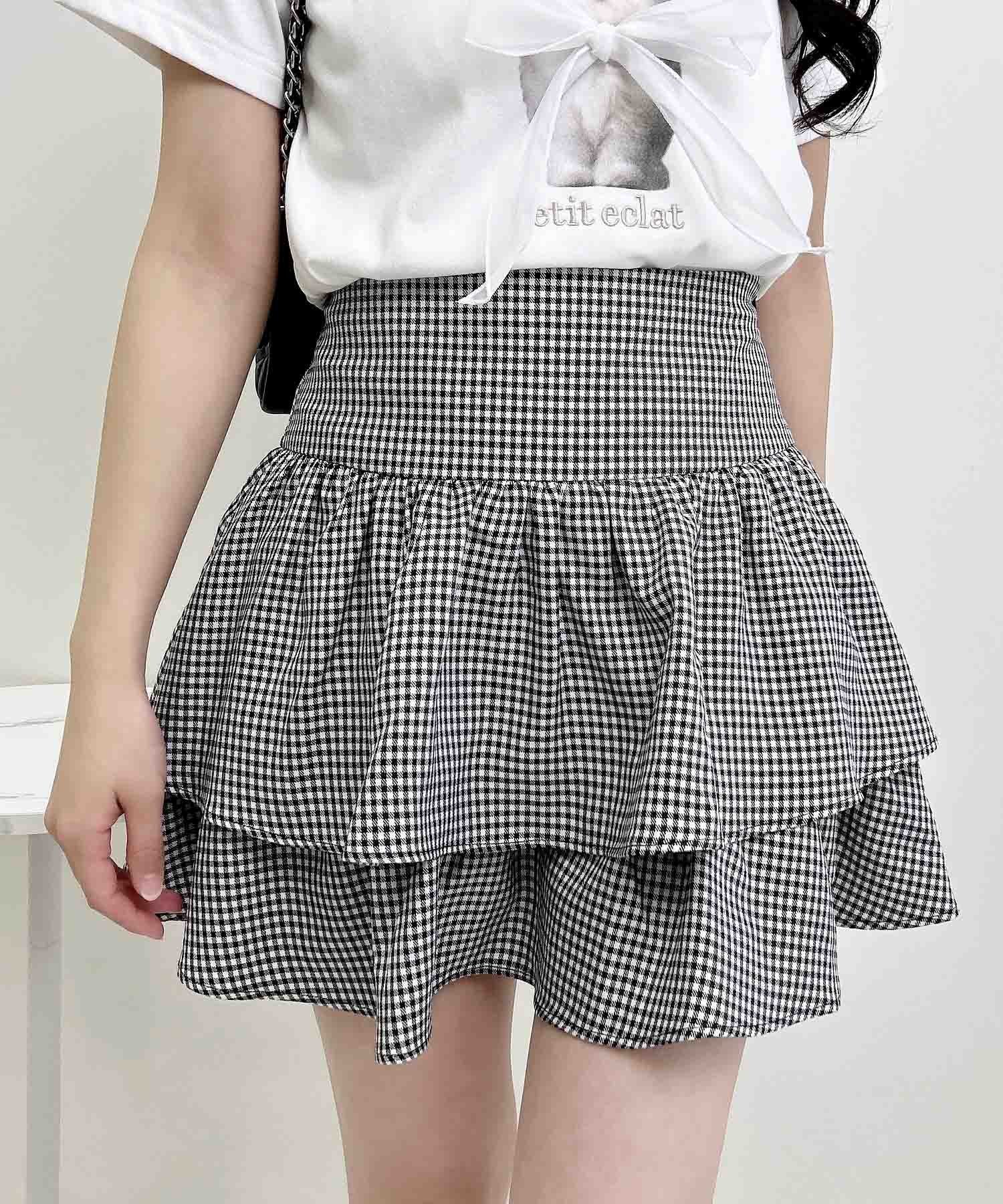 【イング/INGNI】のINGNI/ティアードミニフレアスカパン インテリア・キッズ・メンズ・レディースファッション・服の通販 founy(ファニー) 　ファッション　Fashion　レディースファッション　WOMEN　サイドジップ　Side Zip　スマホ　Smartphone　ダブル　Double　フリル　Frills　フレア　Flare　クロ/ギンガム|ID: prp329100004538140 ipo3291000000032141707