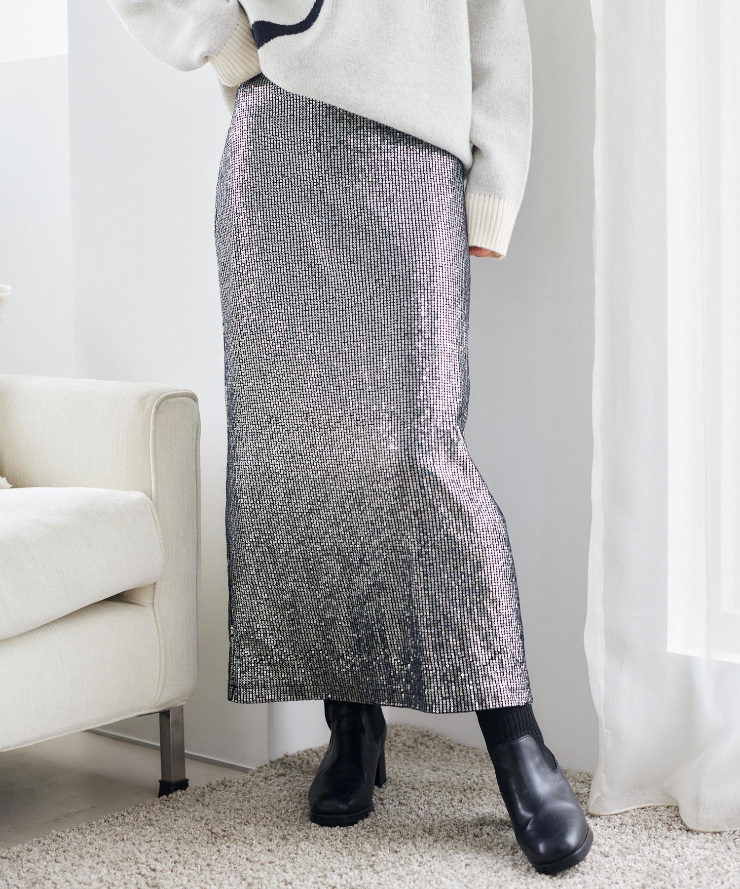 【ミスティ ウーマン/mysty woman】のスパンコールナロースカート 人気、トレンドファッション・服の通販 founy(ファニー) 　ファッション　Fashion　レディースファッション　WOMEN　スカート　Skirt　おすすめ　Recommend　ジップ　Zip　スパンコール　Sequins　ダウン　Down　ロング　Long　楽ちん　Easy　 other-1|ID: prp329100004538162 ipo3291000000032067408