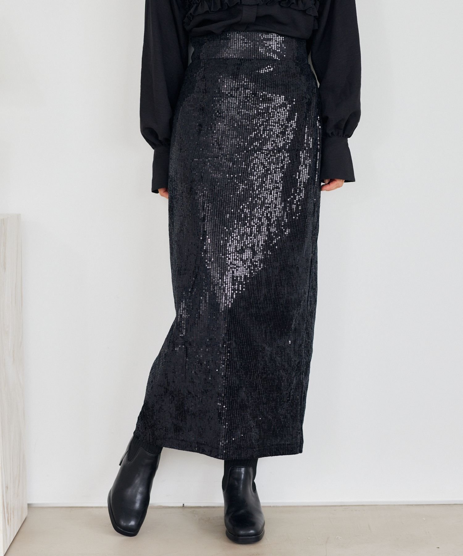 【ミスティ ウーマン/mysty woman】のスパンコールナロースカート インテリア・キッズ・メンズ・レディースファッション・服の通販 founy(ファニー) 　ファッション　Fashion　レディースファッション　WOMEN　スカート　Skirt　おすすめ　Recommend　ジップ　Zip　スパンコール　Sequins　ダウン　Down　ロング　Long　楽ちん　Easy　ブラック09|ID: prp329100004538162 ipo3291000000032067415