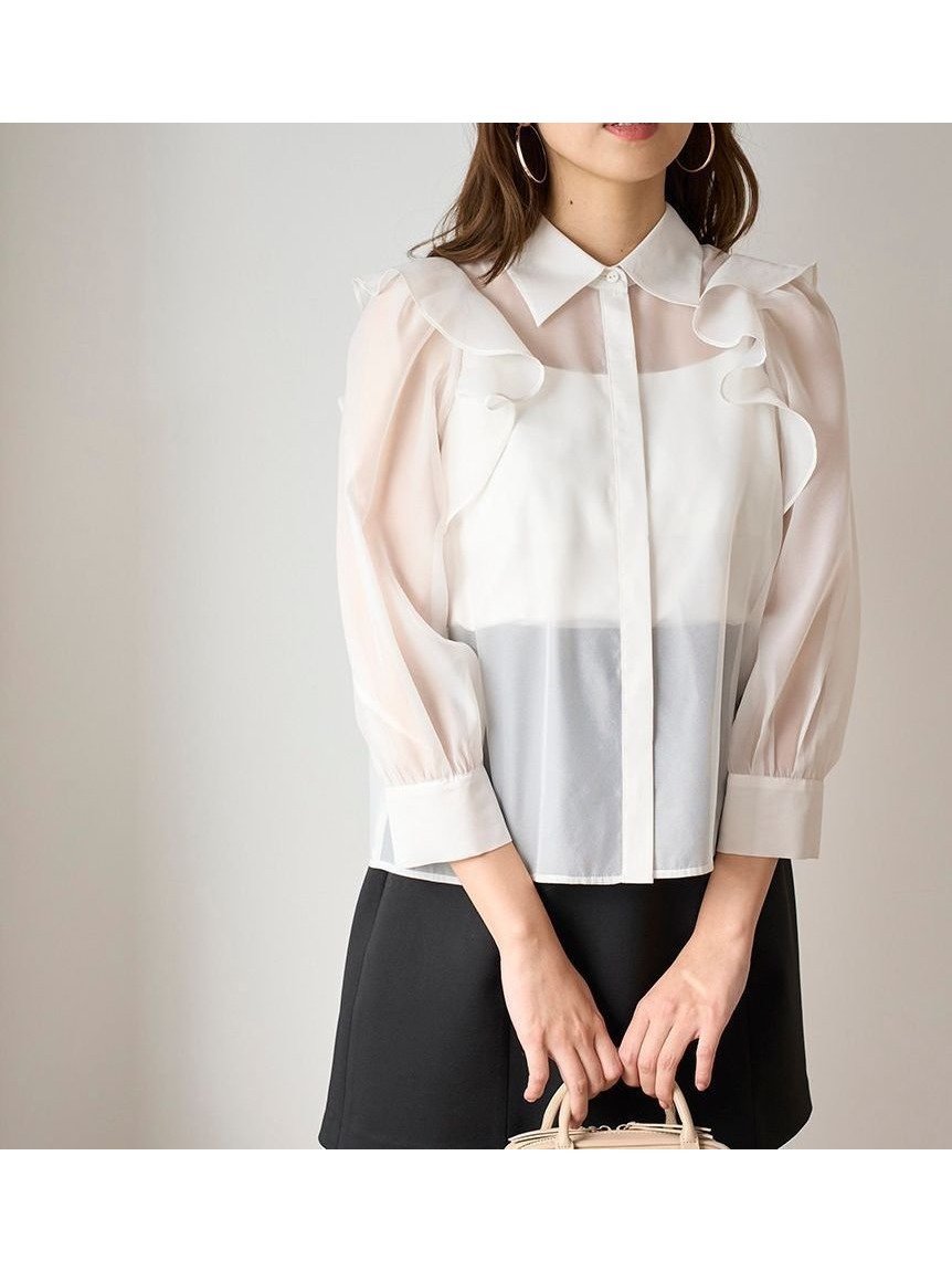 【スナイデル/SNIDEL】のオーガンジーフリルブラウス 人気、トレンドファッション・服の通販 founy(ファニー) 　ファッション　Fashion　レディースファッション　WOMEN　トップス・カットソー　Tops/Tshirt　シャツ/ブラウス　Shirts/Blouses　インナー　Inner　オーガンジー　Organdy　キャミソール　Camisole　サテン　Satin　シアー　Sheer　デコルテ　Decolletage　トレンド　Trend　フェミニン　Feminine　フラワー　Flower　フリル　Frills　プリント　Print　ラベンダー　Lavender　ロマンティック　Romantic　エレガント 上品　Elegant　春　Spring　 other-1|ID: prp329100004538182 ipo3291000000032251785