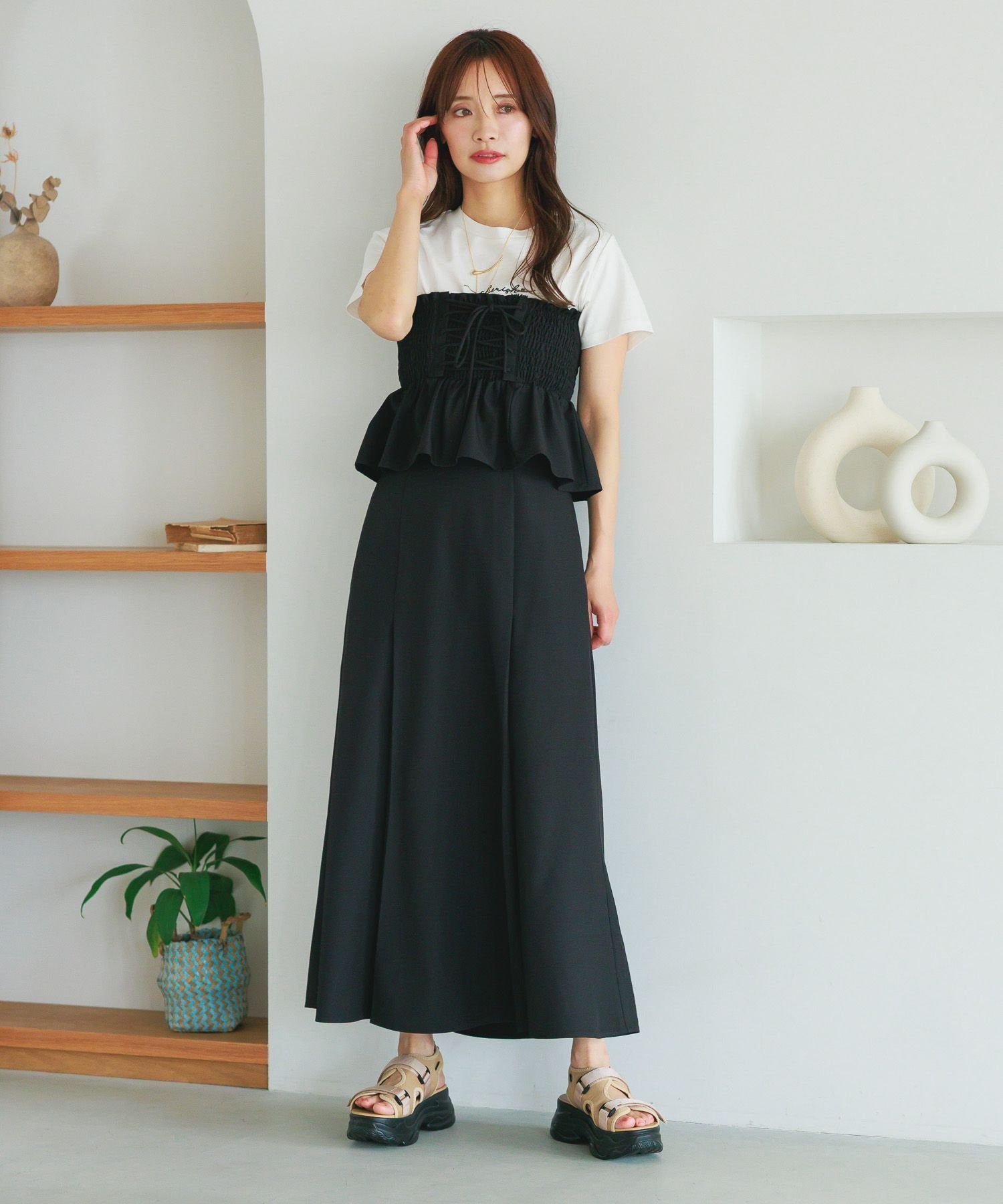 【ミスティ ウーマン/mysty woman】のレースアップコルセットsetスカート インテリア・キッズ・メンズ・レディースファッション・服の通販 founy(ファニー) 　ファッション　Fashion　レディースファッション　WOMEN　スカート　Skirt　コルセット　Corset　シャーリング　Shirring　シンプル　Simple　ダブル　Double　ビスチェ　Bustier　フェミニン　Feminine　フレア　Flare　リボン　Ribbon　レース　Race　エレガント 上品　Elegant　ブラック|ID: prp329100004538418 ipo3291000000032068814