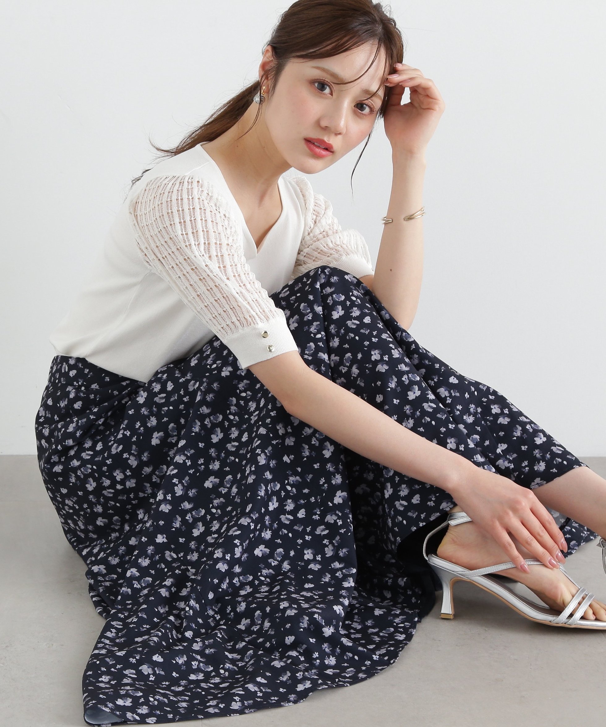【プロポーション ボディドレッシング/PROPORTION BODY DRESSING】の小花柄マチフレアスカート インテリア・キッズ・メンズ・レディースファッション・服の通販 founy(ファニー) 　ファッション　Fashion　レディースファッション　WOMEN　スカート　Skirt　Aライン/フレアスカート　Flared A-Line Skirts　フレア　Flare　プリント　Print　ネイビー|ID: prp329100004538439 ipo3291000000032253571