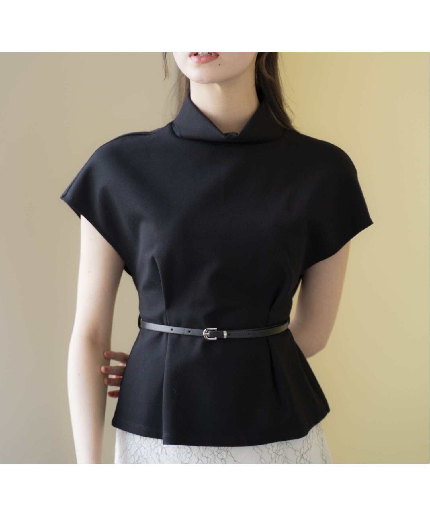 【ノエラ/Noela】のロールカラーカットソー インテリア・キッズ・メンズ・レディースファッション・服の通販 founy(ファニー) 　ファッション　Fashion　レディースファッション　WOMEN　トップス・カットソー　Tops/Tshirt　カットソー　Cut and Sewn　おすすめ　Recommend　カットソー　Cut And Sew　チェック　Check　フィット　Fit　フレア　Flare　ポケット　Pocket　ループ　Loop　レース　Race　ブラック|ID: prp329100004538708 ipo3291000000032070212