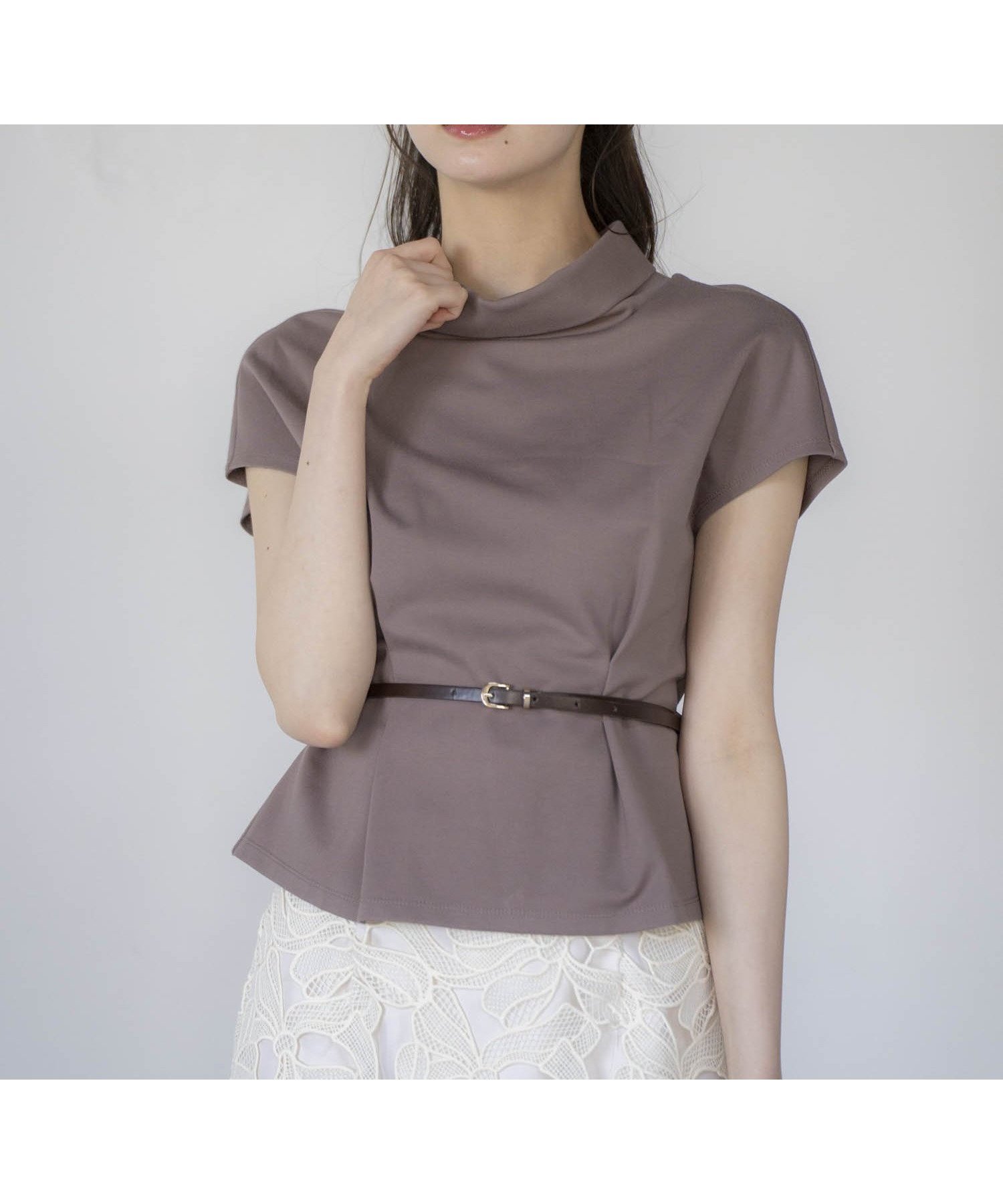 【ノエラ/Noela】のロールカラーカットソー インテリア・キッズ・メンズ・レディースファッション・服の通販 founy(ファニー) 　ファッション　Fashion　レディースファッション　WOMEN　トップス・カットソー　Tops/Tshirt　カットソー　Cut and Sewn　おすすめ　Recommend　カットソー　Cut And Sew　チェック　Check　フィット　Fit　フレア　Flare　ポケット　Pocket　ループ　Loop　レース　Race　モカ|ID: prp329100004538708 ipo3291000000032070214