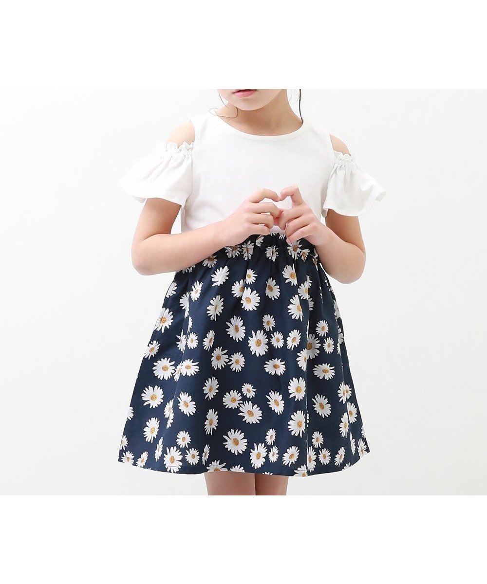 【デビロック/devirock / KIDS】のオフショル ドッキングワンピース インテリア・キッズ・メンズ・レディースファッション・服の通販 founy(ファニー) 　ファッション　Fashion　キッズファッション　KIDS　ワンピース　Dress/Kids　オフショル　Off Shoulder　オフショルダー　Off Shoulder　キャップ　Cap　サンダル　Sandals　スニーカー　Sneakers　ドッキング　Docking　ブロード　Broad　004-ネイビー-デイジー|ID: prp329100004538746 ipo3291000000032070432