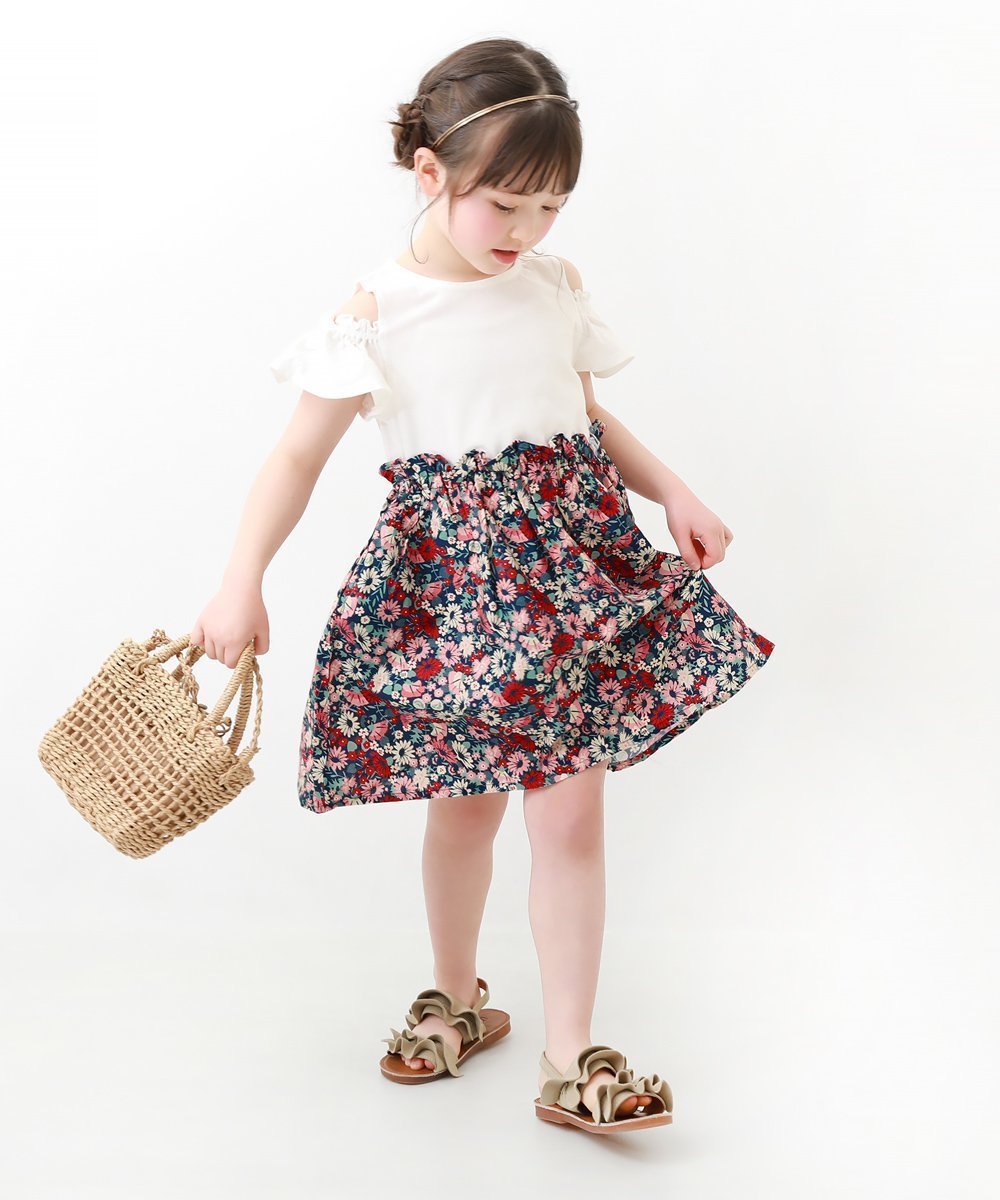 【デビロック/devirock / KIDS】のオフショル ドッキングワンピース インテリア・キッズ・メンズ・レディースファッション・服の通販 founy(ファニー) 　ファッション　Fashion　キッズファッション　Fashion for Kids　ワンピース　Dresses　キャップ　Cap, Baseball Cap　サンダル　Sandals, Summer Shoes　スニーカー　Sneakers, Trainers　ドッキング　Docking, Mixed Material　ブロード　Broadcloth, Fine Cotton　001-ホワイト-小花|ID: prp329100004538746 ipo3291000000032580219