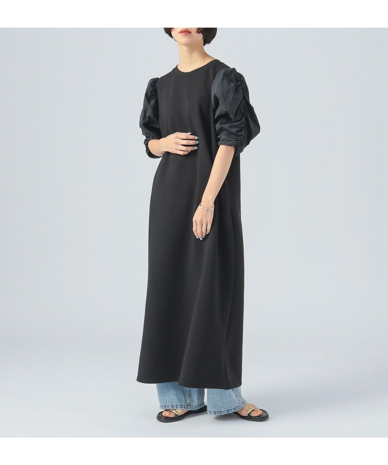 【ビームス ハート/BEAMS HEART】のギャザースリーブ ワンピース インテリア・キッズ・メンズ・レディースファッション・服の通販 founy(ファニー) 　ファッション　Fashion　レディースファッション　WOMEN　ワンピース　Dress　ウェーブ　Wave　カットソー　Cut And Sew　キャップ　Cap　ギャザー　Gather　サンダル　Sandals　シャーリング　Shirring　シンプル　Simple　スニーカー　Sneakers　スリット　Slit　スリーブ　Sleeve　デニム　Denim　リラックス　Relax　おすすめ　Recommend　BLACK|ID: prp329100004538750 ipo3291000000032120889