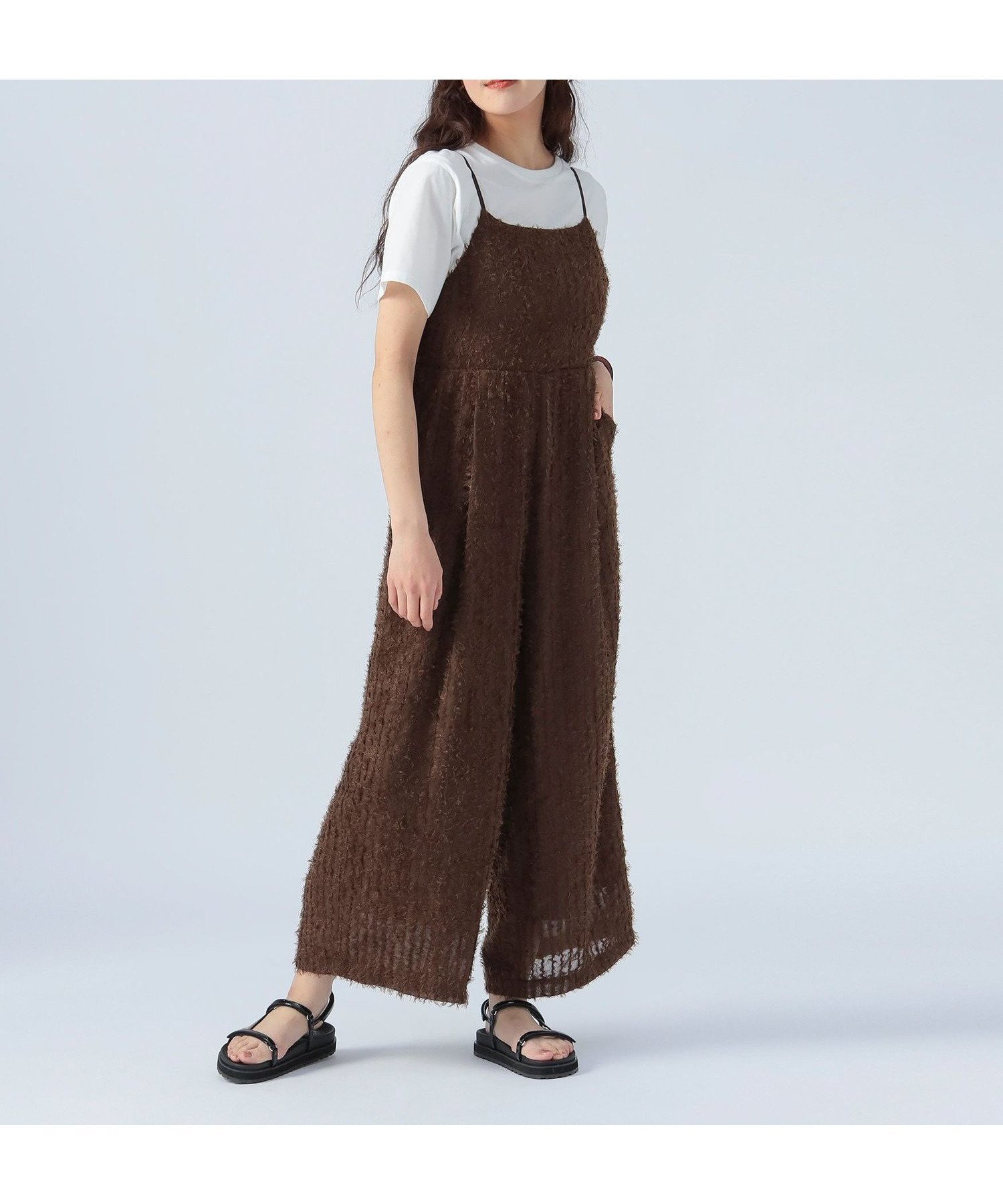 【ビームス ハート/BEAMS HEART】のカットジャカート サロペット * Tシャツ(セットアイテム) インテリア・キッズ・メンズ・レディースファッション・服の通販 founy(ファニー) 　ファッション　Fashion　レディースファッション　WOMEN　トップス・カットソー　Tops/Tshirt　シャツ/ブラウス　Shirts/Blouses　ロング / Tシャツ　T-Shirts　ワンピース　Dress　サロペット　Salopette　おすすめ　Recommend　インナー　Inner　サロペット　Overalls　サンダル　Sandals　シンプル　Simple　リゾート　Resort　リボン　Ribbon　夏　Summer　BROWN|ID: prp329100004538755 ipo3291000000032117545