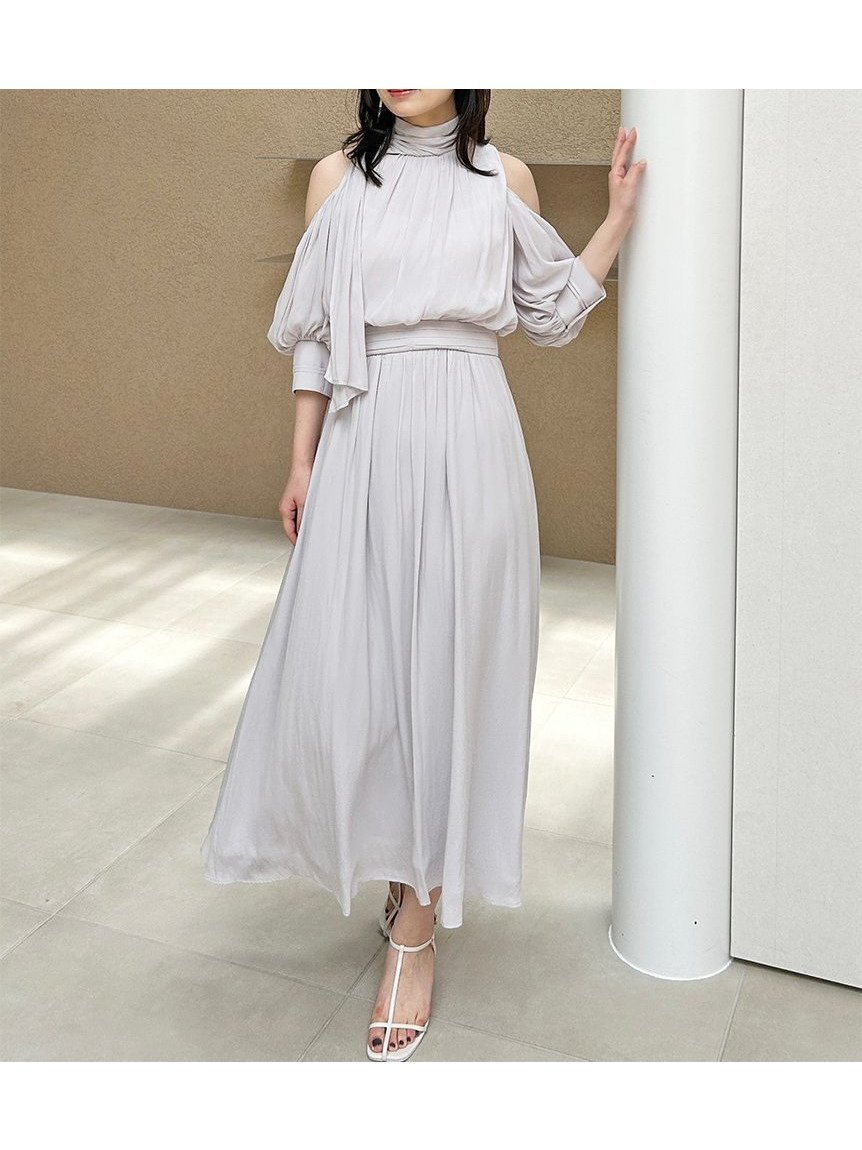 【スナイデル/SNIDEL】のコールドショルダーワンピース インテリア・キッズ・メンズ・レディースファッション・服の通販 founy(ファニー) 　ファッション　Fashion　レディースファッション　Ladies' Fashion Online　ワンピース　Dress　オケージョン　Occasion　ギャザー　Gather　リボン　Ribbon　エレガント 上品　Elegant　定番　Standard　LGRY[005]|ID: prp329100004538798 ipo3291000000032623379