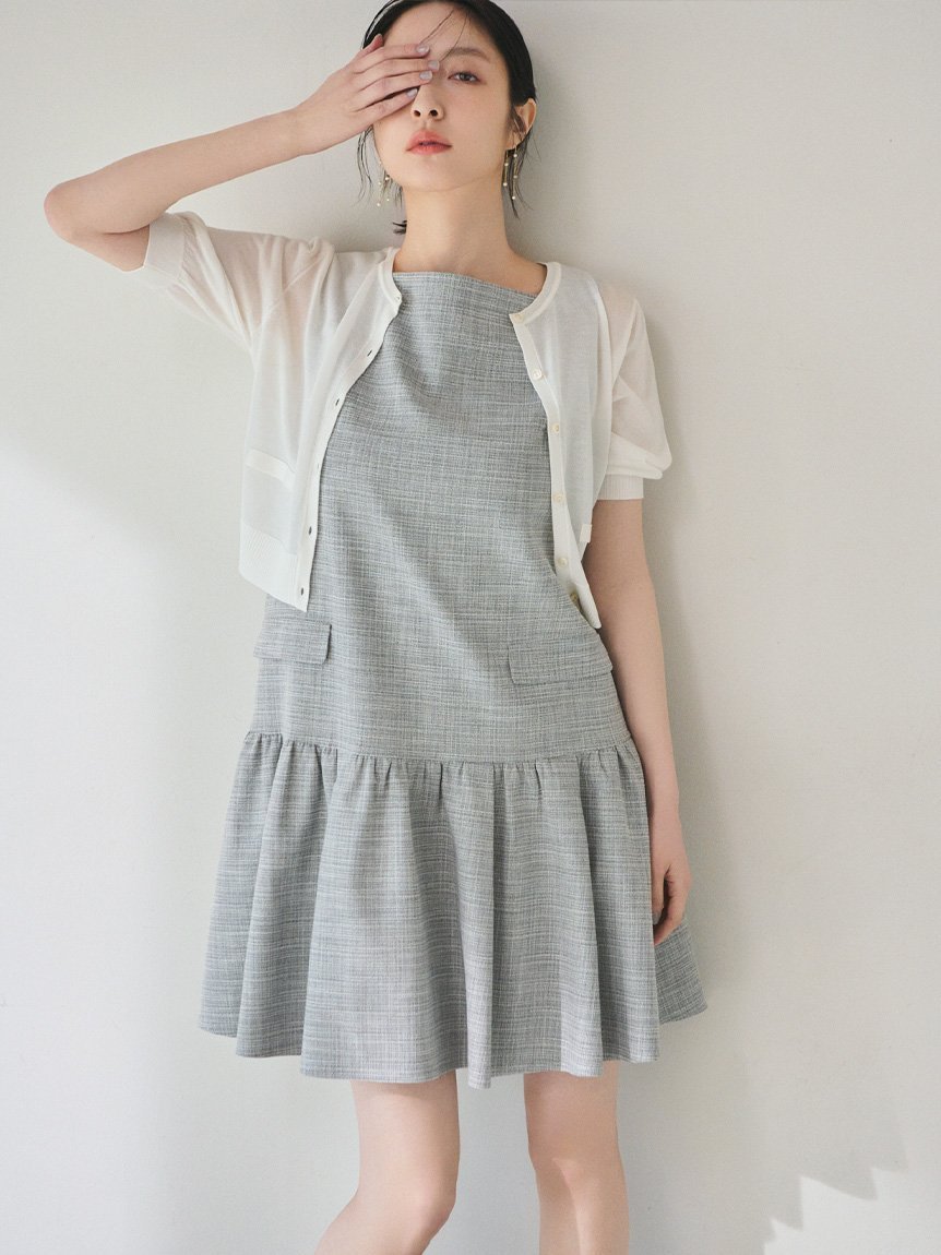 【セルフォード/CELFORD】のツィードミニワンピース インテリア・キッズ・メンズ・レディースファッション・服の通販 founy(ファニー) 　ファッション　Fashion　レディースファッション　WOMEN　ワンピース　Dress　インナー　Inner　スクエア　Square　ツィード　Tweed　デコルテ　Decolletage　トレンド　Trend　バランス　Balance　フラップ　Flap　ポケット　Pocket　LGRY[005]|ID: prp329100004538835 ipo3291000000032316344