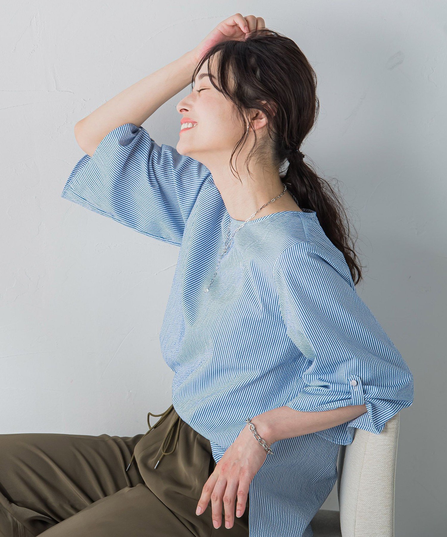 【ロートレ アモン/LAUTRE AMONT】の【WEB限定】クールマックスサッカーブラウス≪洗濯機で洗える≫ インテリア・キッズ・メンズ・レディースファッション・服の通販 founy(ファニー) 　ファッション　Fashion　レディースファッション　Ladies' Fashion Online　トップス・カットソー　Tops/Tshirt　シャツ/ブラウス　Shirts/Blouses　洗える　Washable　秋　Autumn/Fall　コンシャス　Conscious　今季　This Season　吸水　Water Absorption　サッカー　Soccer　ストレート　Straight　ボトム　Bottom　メタル　Metal　おすすめ　Recommend　夏　Summer　ブルーストライプ|ID: prp329100004539069 ipo3291000000032674155