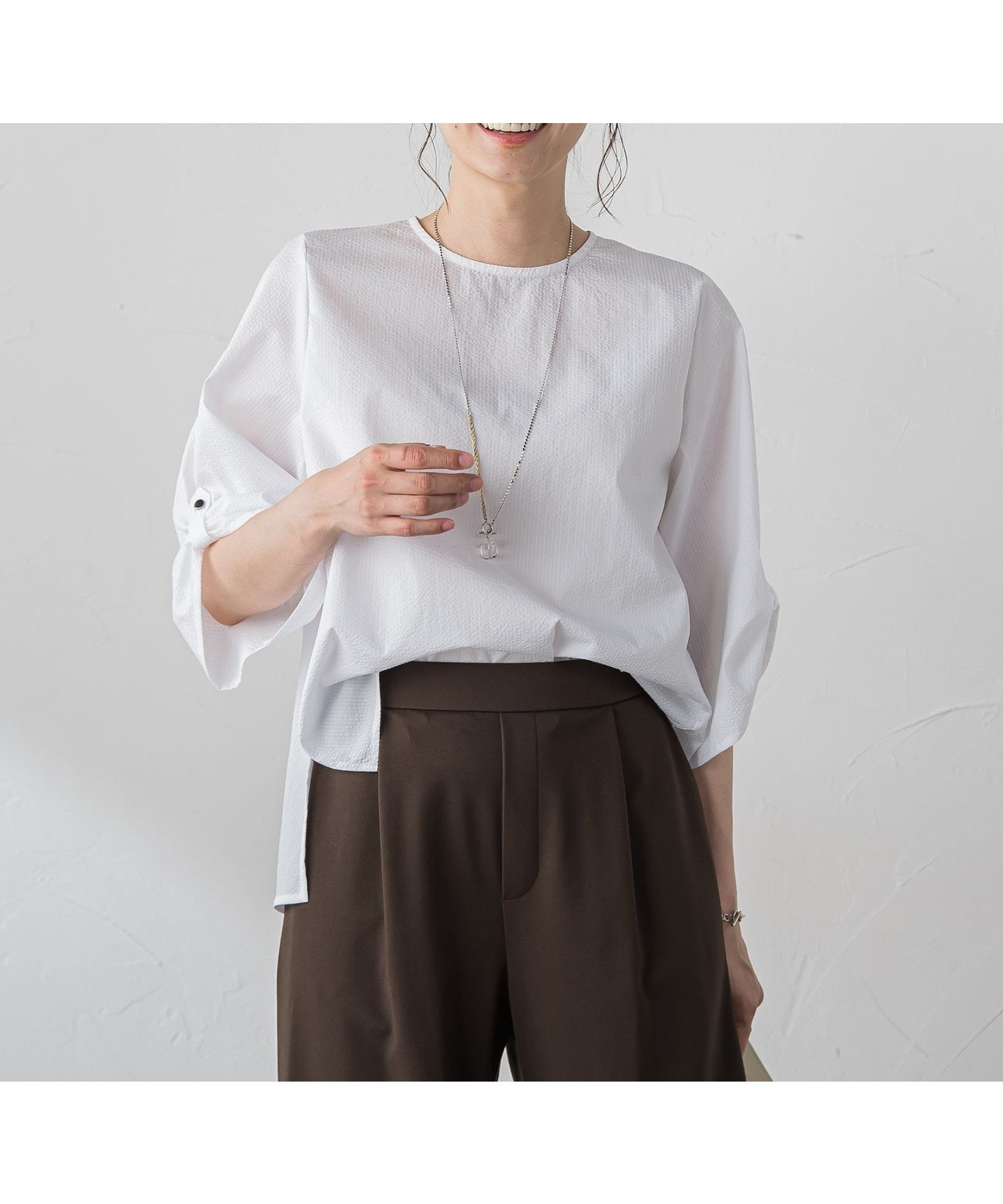 【ロートレ アモン/LAUTRE AMONT】の【WEB限定】クールマックスサッカーブラウス≪洗濯機で洗える≫ インテリア・キッズ・メンズ・レディースファッション・服の通販 founy(ファニー) 　ファッション　Fashion　レディースファッション　Ladies' Fashion Online　トップス・カットソー　Tops/Tshirt　シャツ/ブラウス　Shirts/Blouses　洗える　Washable　秋　Autumn/Fall　コンシャス　Conscious　今季　This Season　吸水　Water Absorption　サッカー　Soccer　ストレート　Straight　ボトム　Bottom　メタル　Metal　おすすめ　Recommend　夏　Summer　ホワイト|ID: prp329100004539069 ipo3291000000032674156