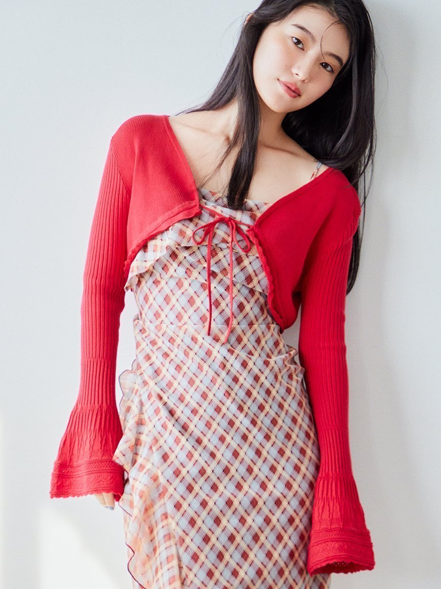 【リリーブラウン/Lily Brown】のフレアスリーブ2wayボレロカーディガン インテリア・キッズ・メンズ・レディースファッション・服の通販 founy(ファニー) 　ファッション　Fashion　レディースファッション　WOMEN　トップス・カットソー　Tops/Tshirt　カーディガン　Cardigans　エレガント 上品　Elegant　カーディガン　Cardigan　キャミワンピース　Cami Dress　コンパクト　Compact　スリーブ　Sleeve　タンク　Tank　フレア　Flare　ボレロ　Bolero　RED[046]|ID: prp329100004539086 ipo3291000000032072316