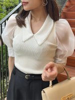 【スナイデル/SNIDEL】のSustainable襟付きシアーニットプルオーバー 人気、トレンドファッション・服の通販 founy(ファニー) ファッション Fashion レディースファッション Fashion for Women トップス・カットソー Cut & Sew Tops ニット Knit Tops & Sweaters カジュアルプルオーバー・ニットトップス Pullovers & Knit Tops / Casual Pullovers イエロー Yellow クラシカル Classical, Vintage-Inspired シフォン Chiffon, Lightweight Fabric スリーブ Sleeve, Long Sleeve / Short Sleeve トレンド Trend, Trending Now フィット Fit, Slim Fit レース Lace, Lace Fabric エレガント 上品 Elegant 人気 Popular, Best Seller 今季 This Season, Current Season 定番 Standard, Basic Item |ID:prp329100004539123