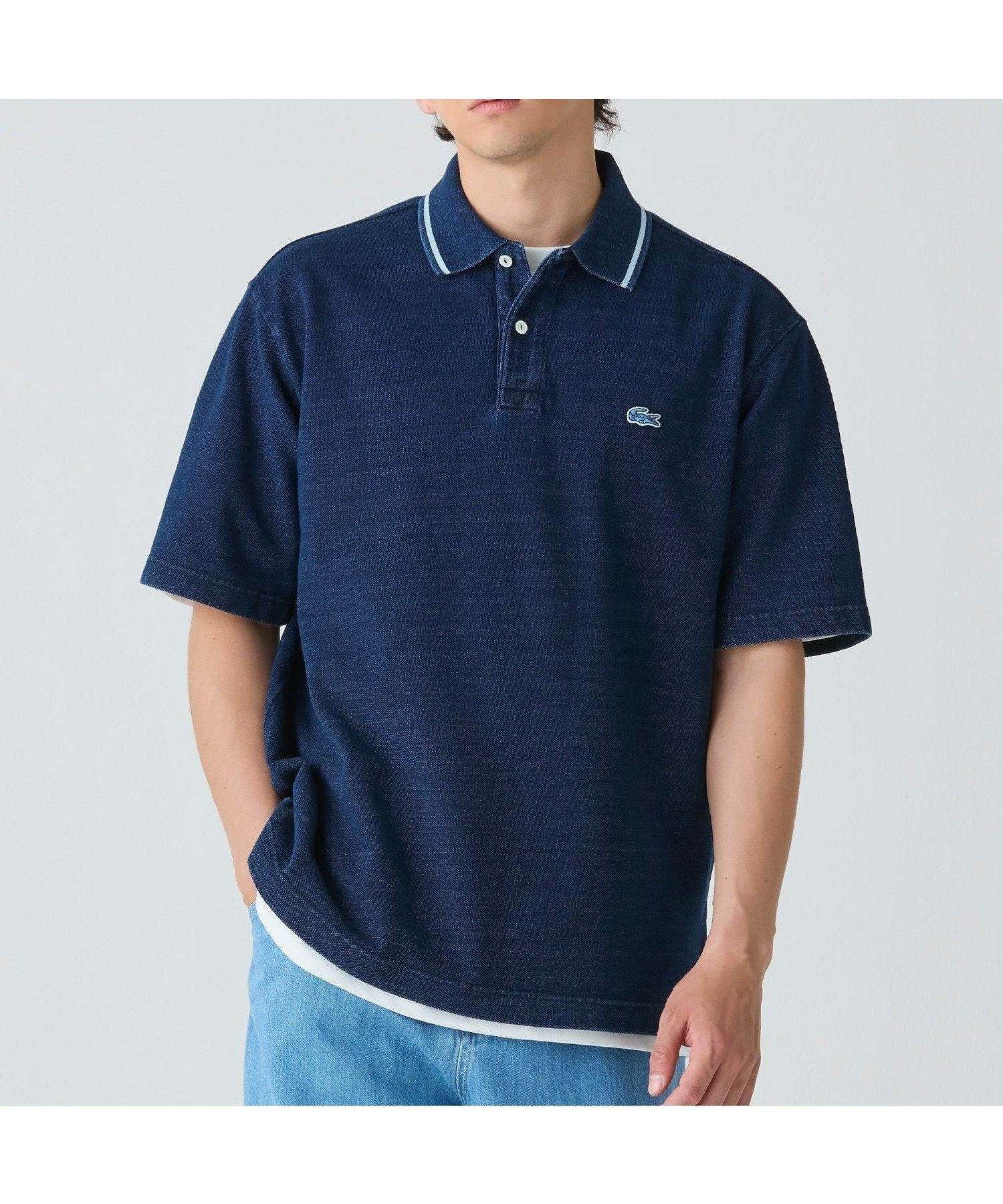 【ラコステ/LACOSTE / MEN】の配色リブニットインディゴポロシャツ 人気、トレンドファッション・服の通販 founy(ファニー) 　ファッション　Fashion　メンズファッション　Fashion for Men　スポーティ　Sporty, Casual Athletic　スマート　Smart, Elegant　デニム　Denim, Jeans Material　トレンド　Trend, Trending Now　ポロシャツ　Polo Shirt, Collared Tee　リブニット　Rib Knit, Ribbed Knit　ヴィンテージ　Vintage Style　人気　Popular, Best Seller　定番　Standard, Basic Item　鹿の子　Piqué, Kanoko Fabric　 other-1|ID: prp329100004539132 ipo3291000000033448648