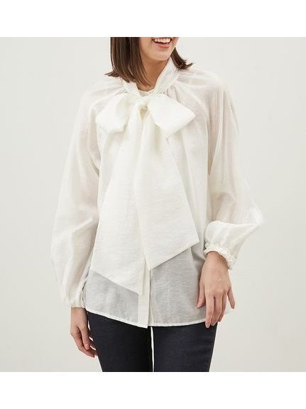 【ミラオーウェン/Mila Owen】の2WAYシアーボウタイブラウス 人気、トレンドファッション・服の通販 founy(ファニー) 　ファッション　Fashion　レディースファッション　Fashion for Women　トップス・カットソー　Cut & Sew Tops　シャツ・ブラウス・オフィスカジュアル　Elegant Blouses & Button-Ups　インナー　Innerwear　エレガント 上品　Elegant　オケージョン　Occasion Wear　キャミソール　Camisole, Spaghetti Strap Top　ギャザー　Gathered, Ruffled　シアー　Sheer, See-Through　シンプル　Simple, Minimal　リネン　Linen, Linen Fabric　 other-1|ID: prp329100004539208 ipo3291000000033864386