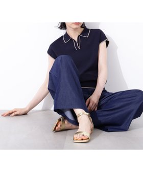 【エヌ ナチュラルビューティーベーシック/N.Natural Beauty basic】のラメラインスキッパーポロニット 人気、トレンドファッション・服の通販 founy(ファニー) ファッション Fashion レディースファッション WOMEN トップス・カットソー Tops/Tshirt ニット Knit Tops シンプル Simple スキッパー Skipper スリーブ Sleeve フレンチ French プレーン Plane ベーシック Basic |ID:prp329100004539300
