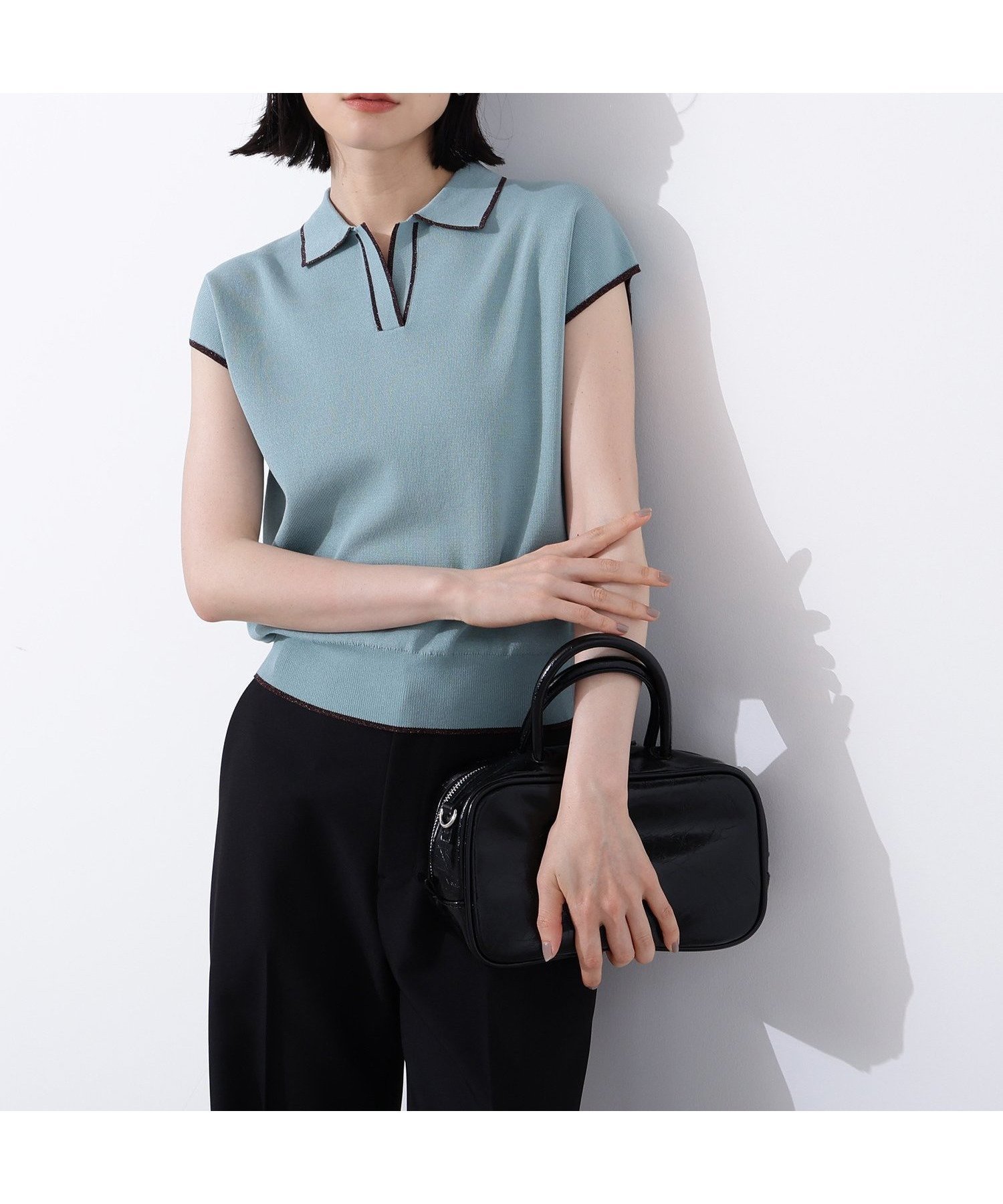 【エヌ ナチュラルビューティーベーシック/N.Natural Beauty basic】のラメラインスキッパーポロニット インテリア・キッズ・メンズ・レディースファッション・服の通販 founy(ファニー) 　ファッション　Fashion　レディースファッション　WOMEN　トップス・カットソー　Tops/Tshirt　ニット　Knit Tops　シンプル　Simple　スキッパー　Skipper　スリーブ　Sleeve　フレンチ　French　プレーン　Plane　ベーシック　Basic　グリーン|ID: prp329100004539300 ipo3291000000032374190