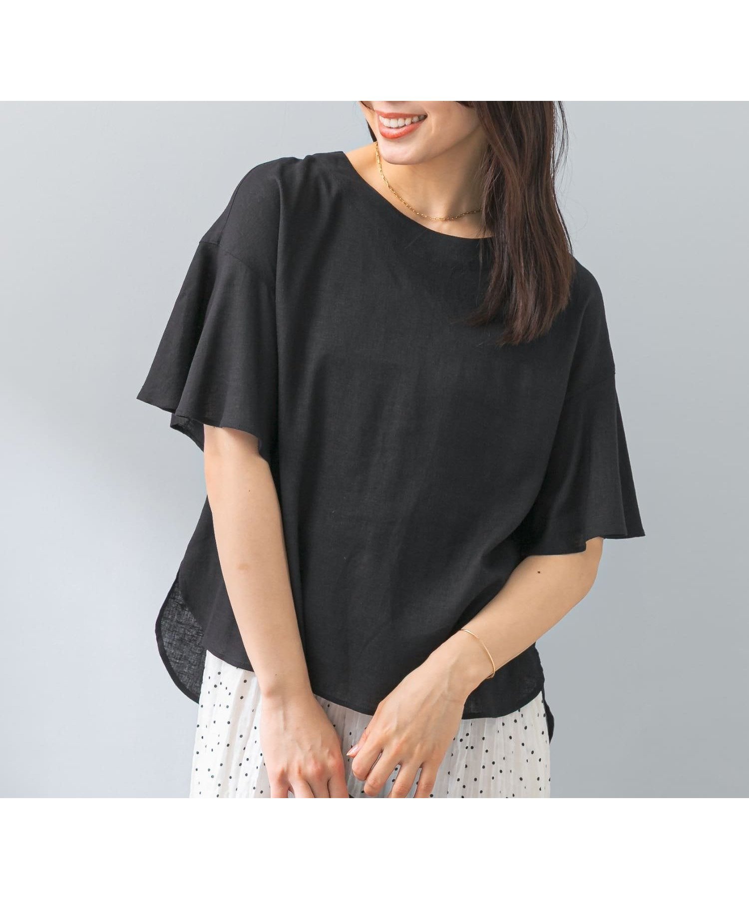 【アーバンリサーチ ロッソ/URBAN RESEARCH ROSSO】のF by ROSSO リネンフレアスリーブブラウス インテリア・キッズ・メンズ・レディースファッション・服の通販 founy(ファニー) 　ファッション　Fashion　レディースファッション　Fashion for Women　トップス・カットソー　Cut & Sew Tops　シャツ・ブラウス・オフィスカジュアル　Elegant Blouses & Button-Ups　2025年　2025　2025春夏・S/S　Spring/Summer 2025 SS25　スリーブ　Sleeve, Long Sleeve / Short Sleeve　バランス　Balance, Style Balance　フレア　Flare, Flared　ボックス　Boxy, Box Shape　ラウンド　Round, Round Neck　リネン　Linen, Linen Fabric　夏　Summer　S/S・春夏　SS, Spring/Summer, Warm Season　BLACK|ID: prp329100004539349 ipo3291000000033057155
