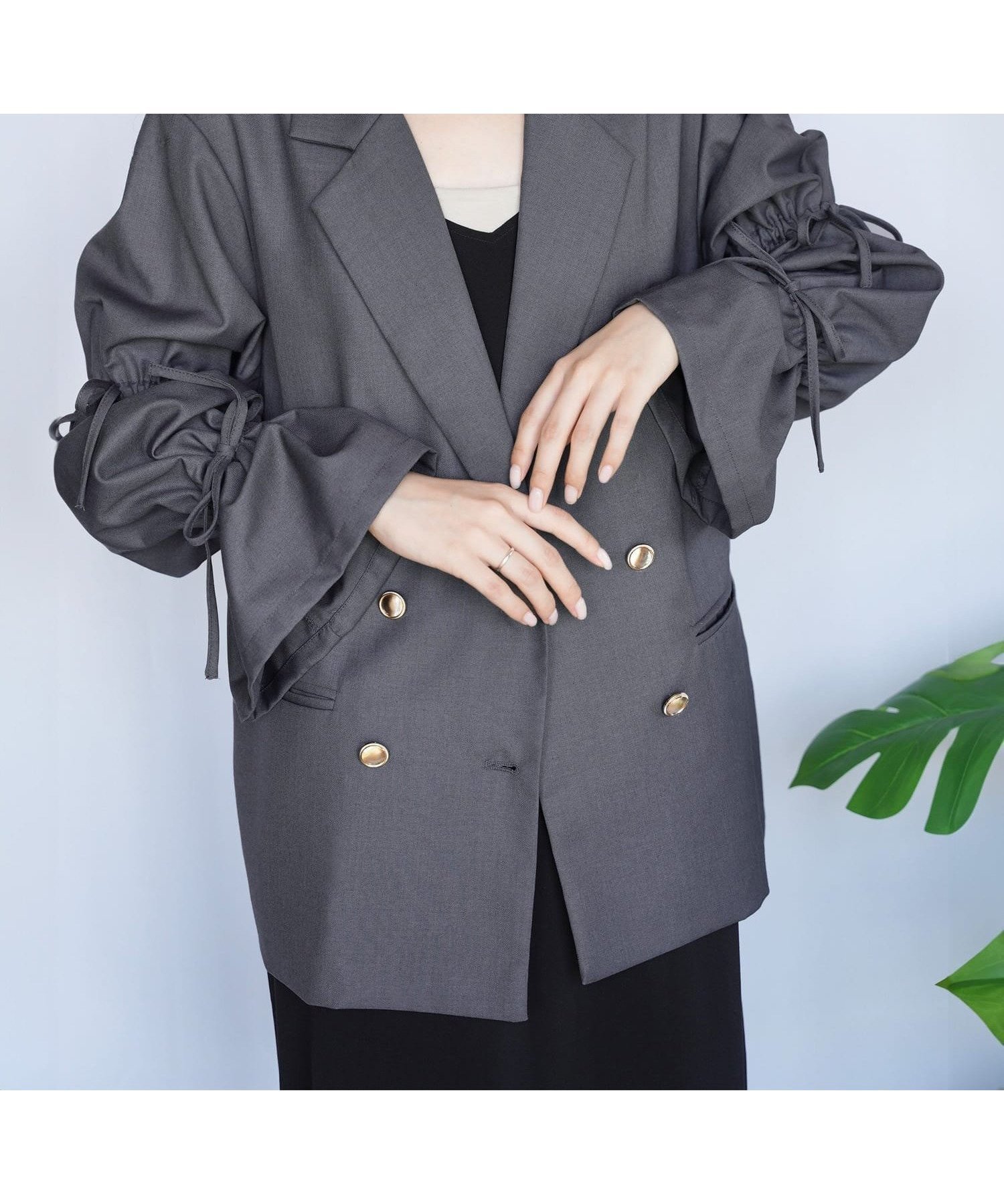 【ジュノア/JUNOAH】のスリーブリボンシャツジャケット インテリア・キッズ・メンズ・レディースファッション・服の通販 founy(ファニー) 　ファッション　Fashion　レディースファッション　Fashion for Women　アウター　Coat / Outerwear Collection　レディースジャケット・軽アウター　Jackets　グレー|ID: prp329100004539350 ipo3291000000033845305