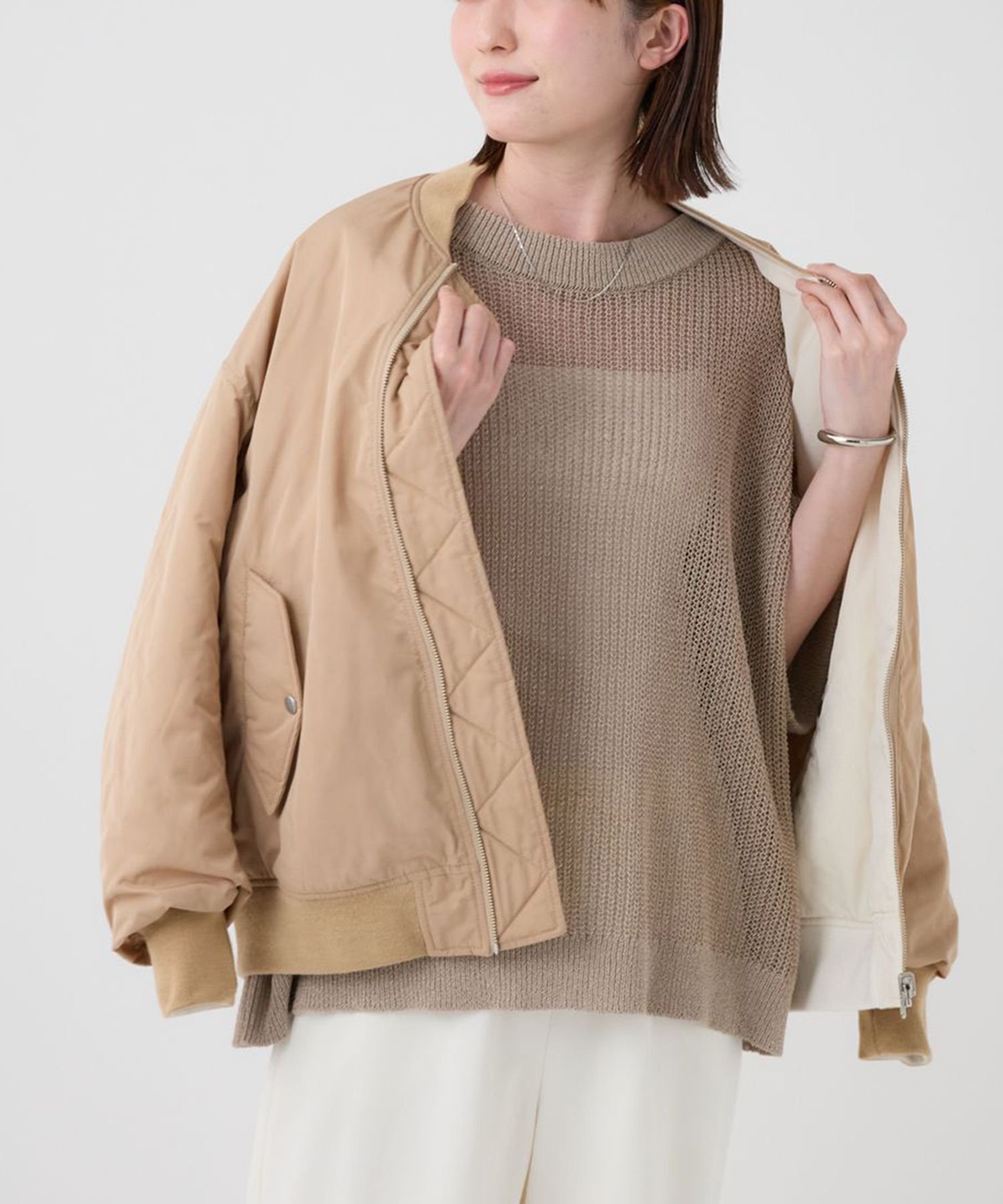 【バビロン/BABYLONE / KIDS】のリバーシブルMA-1 インテリア・キッズ・メンズ・レディースファッション・服の通販 founy(ファニー) 　ファッション　Fashion　キッズファッション　KIDS　コンパクト　Compact　フェミニン　Feminine　ボトム　Bottom　ポケット　Pocket　リバーシブル　Reversible　おすすめ　Recommend　2025年　2025　【新色】ベージュ×アイボリー55|ID: prp329100004539395 ipo3291000000032074017