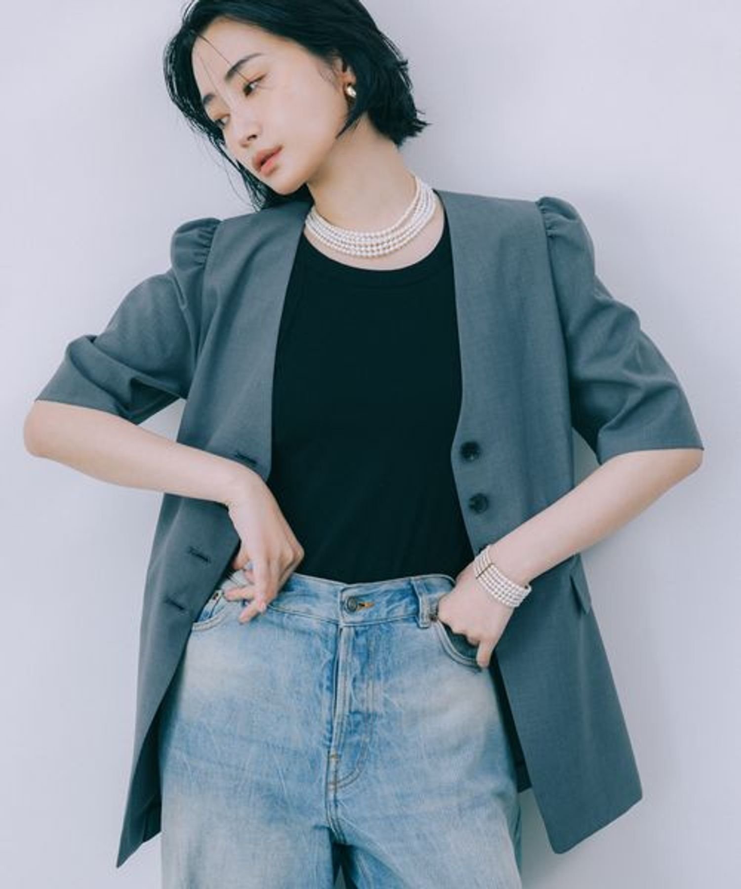 【バビロン/BABYLONE / KIDS】の【柳橋唯さんコラボアイテム】【追加 】5分袖パフスリーブジャケット インテリア・キッズ・メンズ・レディースファッション・服の通販 founy(ファニー) 　ファッション　Fashion　キッズファッション　KIDS　アウター　Coat Outerwear /Kids　吸水　Water Absorption　ジャケット　Jacket　スタイリッシュ　Stylish　デニム　Denim　バランス　Balance　フェミニン　Feminine　マニッシュ　Mannish　夏　Summer　チャコール18|ID: prp329100004539398 ipo3291000000032074027