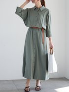 【テチチ/Te chichi】のベルト付きレーヨンリネンシャツワンピース カーキ|ID: prp329100004539750 ipo3291000000032076671