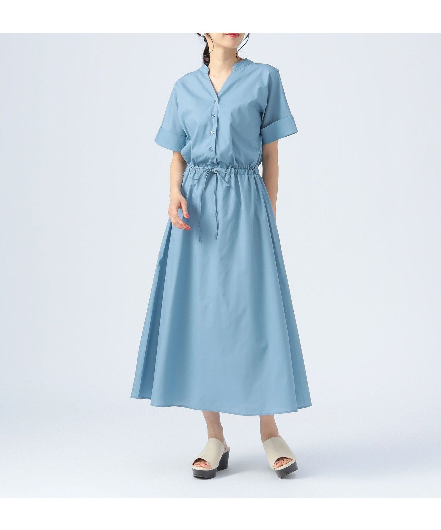 【ビームス ハート/BEAMS HEART】の【洗濯機洗い可】スキッパー ドロスト ワンピース 25SS 半袖 インテリア・キッズ・メンズ・レディースファッション・服の通販 founy(ファニー) 　ファッション　Fashion　レディースファッション　Fashion for Women　ワンピース　Dresses　クール　Cool, Chic　サンダル　Sandals, Summer Shoes　シューズ　Shoes, Footwear　スキッパー　Skipper, Open Collar　スタイリッシュ　Stylish, Fashionable　スニーカー　Sneakers, Trainers　バランス　Balance, Style Balance　バレエ　Ballet, Ballet Style　半袖　Short Sleeve, Half Sleeve　リゾート　Resort, Vacation Style　おすすめ　Recommended / Our Picks　エレガント 上品　Elegant　ビジネス 仕事 通勤　Business / Work / Commuting　2025年　2025　2025春夏・S/S　Spring/Summer 2025 SS25　SAX|ID: prp329100004539813 ipo3291000000032735199