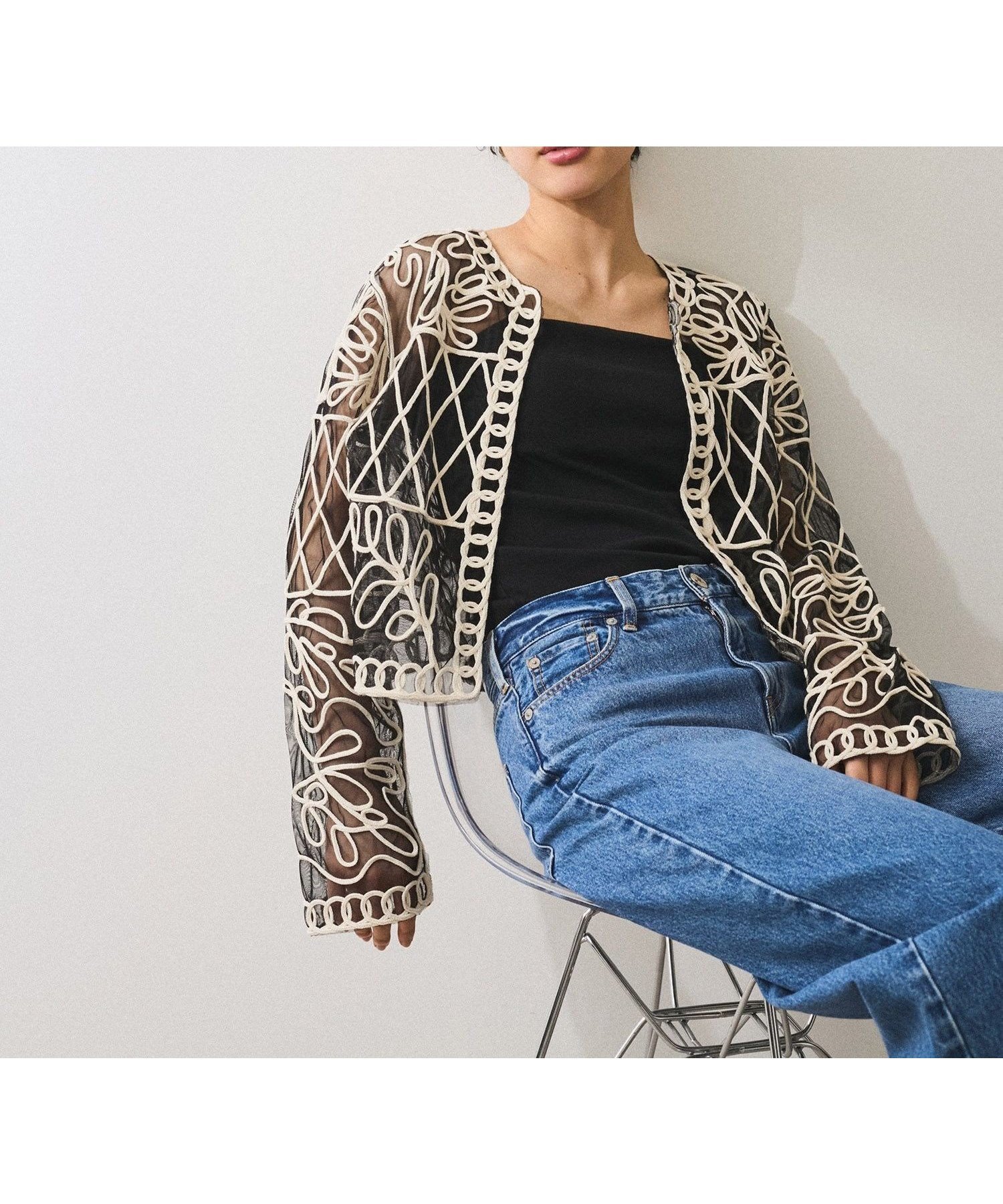 【アダム エ ロペ/ADAM ET ROPE'】の【WEB限定】・【新色追加】チュール刺繍カーディガン インテリア・キッズ・メンズ・レディースファッション・服の通販 founy(ファニー) 　ファッション　Fashion　レディースファッション　WOMEN　トップス・カットソー　Tops/Tshirt　カーディガン　Cardigans　2025年　2025　2025春夏・S/S　Ss,Spring/Summer,2025　エレガント 上品　Elegant　カーディガン　Cardigan　クロップド　Cropped　チュール　Tulle　人気　Popularity　夏　Summer　定番　Standard　春　Spring　S/S・春夏　Ss・Spring/Summer　洗える　Washable　ブラック系(03)|ID: prp329100004539880 ipo3291000000032077468