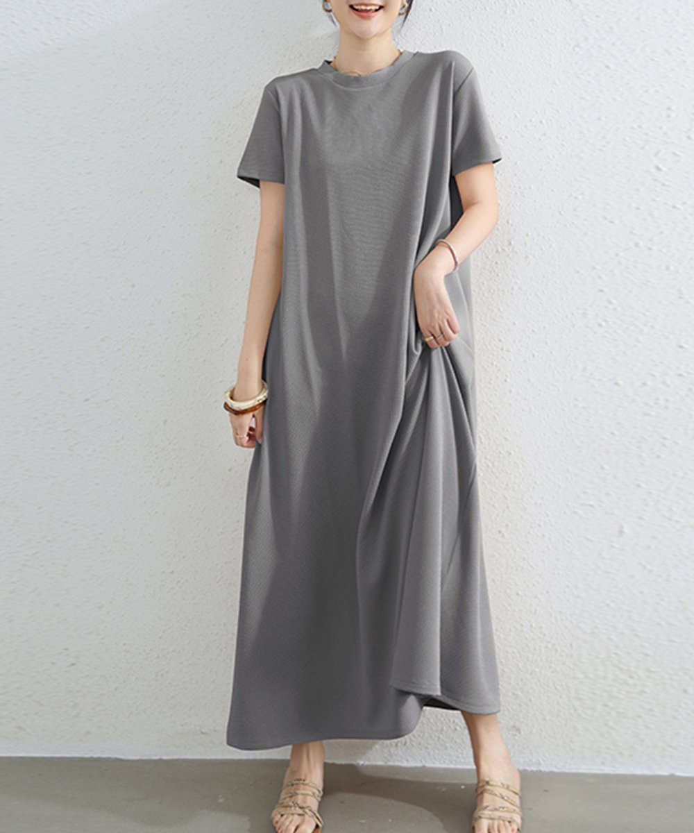 【ミニミニストア/miniministore】のAラインTシャツワンピース 体型カバー夏 インテリア・キッズ・メンズ・レディースファッション・服の通販 founy(ファニー) 　ファッション　Fashion　レディースファッション　WOMEN　ワンピース　Dress　シャツワンピース　Shirt Dresses　シンプル　Simple　ミモレ　Mimore　リラックス　Relax　ロング　Long　人気　Popularity　半袖　Short Sleeve　夏　Summer　無地　Plain Color　グレー|ID: prp329100004539913 ipo3291000000032157302