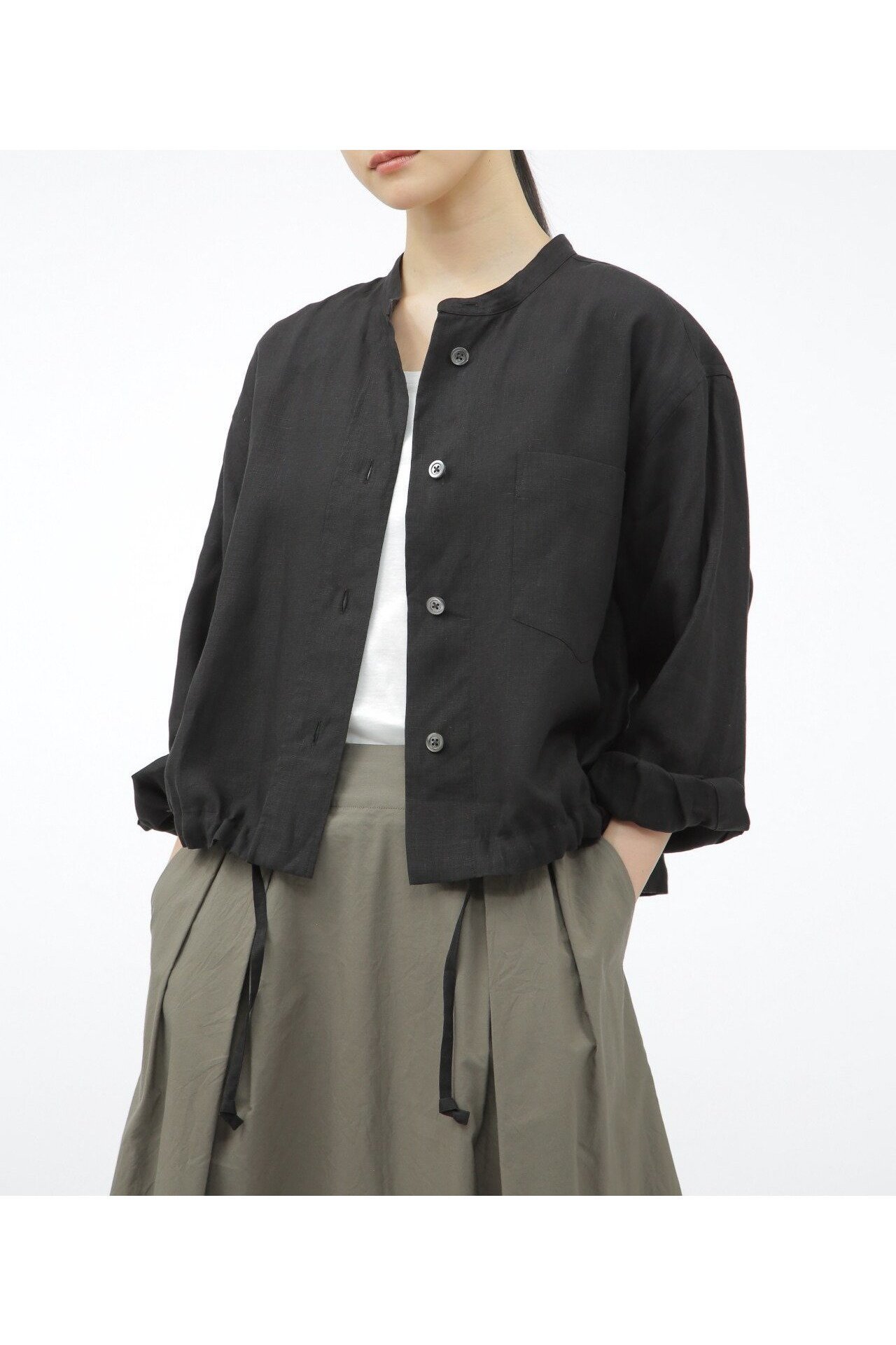 【マーガレットハウエル/MARGARET HOWELL】のSHIRTING LINEN インテリア・キッズ・メンズ・レディースファッション・服の通販 founy(ファニー) 　ファッション　Fashion　レディースファッション　Fashion for Women　トップス・カットソー　Cut & Sew Tops　シャツ・ブラウス・オフィスカジュアル　Elegant Blouses & Button-Ups　おすすめ　Recommended / Our Picks　スタンダード　Standard, Basic　ドローストリング　Drawstring, Pull Cord　マーガレット　Marguerite, Daisy Pattern　リネン　Linen, Linen Fabric　夏　Summer　春　Spring　S/S・春夏　SS, Spring/Summer, Warm Season　羽織　Haori, Light Jacket　BLACK|ID: prp329100004540018 ipo3291000000032737912