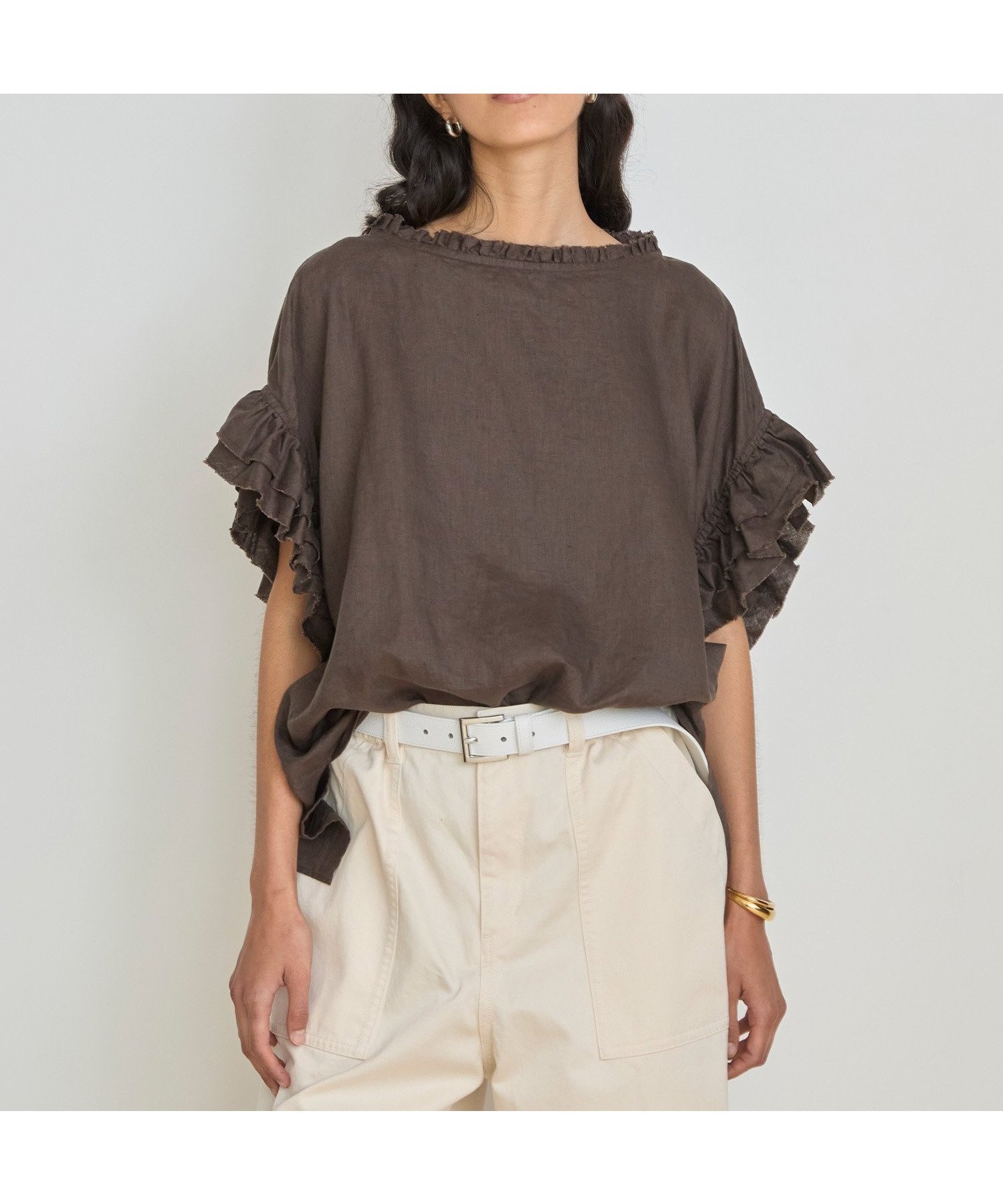 【ハウス オブ ロータス/HOUSE OF LOTUS】のリネンフリルブラウス インテリア・キッズ・メンズ・レディースファッション・服の通販 founy(ファニー) 　ファッション　Fashion　レディースファッション　Ladies' Fashion Online　トップス・カットソー　Tops/Tshirt　シャツ/ブラウス　Shirts/Blouses　2025年　2025　2025春夏・S/S　Ss,Spring/Summer,2025　フリル　Frills　リラックス　Relax　人気　Popularity　夏　Summer　S/S・春夏　Ss・Spring/Summer　ダークブラウン|ID: prp329100004540321 ipo3291000000032605033