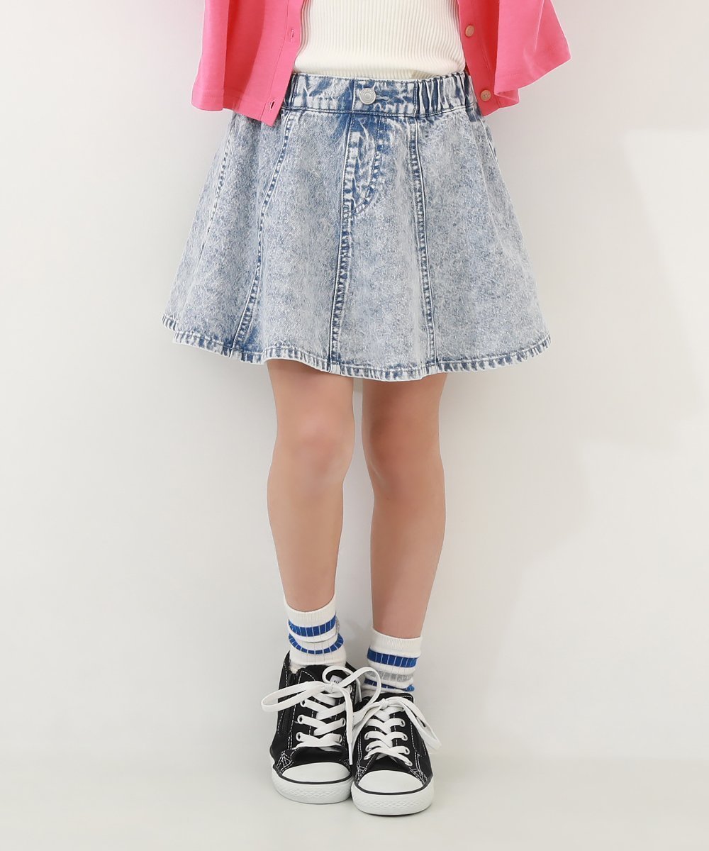【デビロック/devirock / KIDS】の1分丈 デニムスカッツ ボトムス スカート スカッツ 1分丈スカッツ インテリア・キッズ・メンズ・レディースファッション・服の通販 founy(ファニー) 　ファッション　Fashion　キッズファッション　KIDS　ボトムス　Bottoms/Kids　インディゴ　Indigo　インナー　Inner　ケミカル　Chemical　スニーカー　Sneakers　ソックス　Socks　デニム　Denim　トレンド　Trend　フレア　Flare　ブロード　Broad　おすすめ　Recommend　001-ケミカルブリーチ|ID: prp329100004540396 ipo3291000000032080608