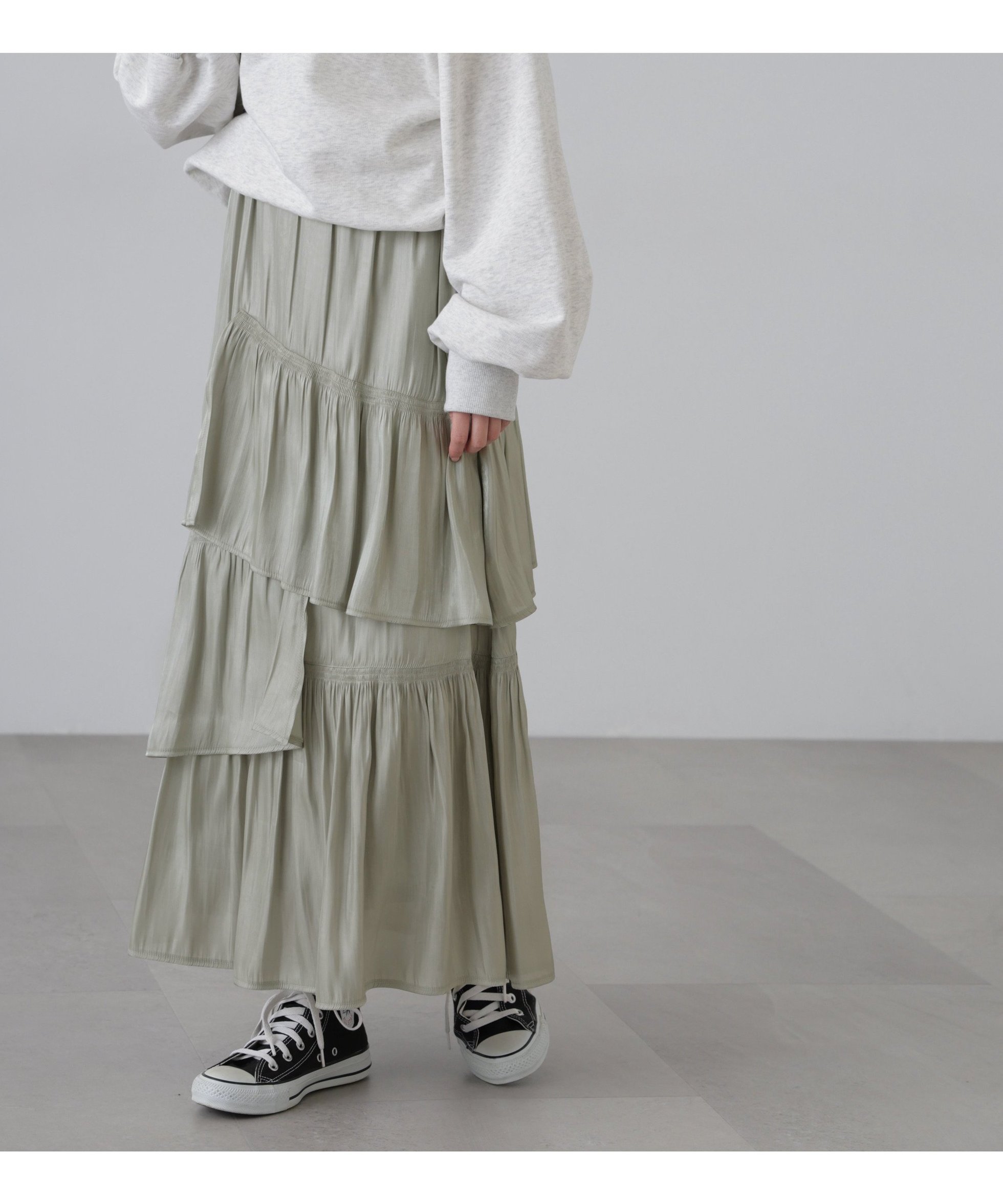 【フリーズマート/FREE'S MART】のアシメシャーリングティアードスカート インテリア・キッズ・メンズ・レディースファッション・服の通販 founy(ファニー) 　ファッション　Fashion　レディースファッション　Ladies' Fashion Online　スカート　Skirt　ティアードスカート　Tiered Skirts　おすすめ　Recommend　アシンメトリー　Asymmetry　ギャザー　Gather　シャイニー　Shiny　シャーリング　Shirring　ショート　Short　ジャケット　Jacket　ティアードスカート　Tiered Skirt　トレンド　Trend　バランス　Balance　フリル　Frills　フレア　Flare　ミドル　Middle　ライトグリーン|ID: prp329100004540413 ipo3291000000032605640