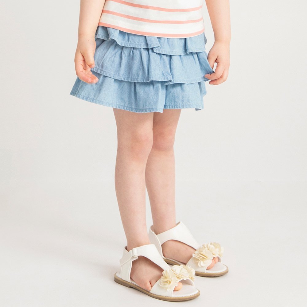 【ブランシェス/branshes / KIDS】のフリルスカート風ショートパンツ インテリア・キッズ・メンズ・レディースファッション・服の通販 founy(ファニー) 　ファッション　Fashion　キッズファッション　KIDS　ボトムス　Bottoms/Kids　おすすめ　Recommend　ガーリー　Girly　ショート　Short　デニム　Denim　フリル　Frills　ブリーチ　Bleach　ポケット　Pocket　夏　Summer　サックス|ID: prp329100004540467 ipo3291000000032081094