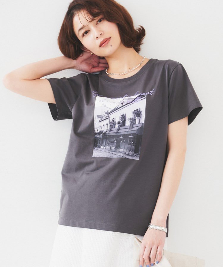 【アンタイトル/UNTITLED】の【洗える/ロゴ】プリントジャージTシャツ インテリア・キッズ・メンズ・レディースファッション・服の通販 founy(ファニー) 　ファッション　Fashion　レディースファッション　Fashion for Women　トップス・カットソー　Cut & Sew Tops　シャツ・ブラウス・オフィスカジュアル　Elegant Blouses & Button-Ups　ロングTシャツ・Tシャツ　Longline T-Shirts & Tees　おすすめ　Recommended / Our Picks　シルケット　Silket, Silky Cotton　シンプル　Simple, Minimal　プリント　Print, Printed Pattern　ボトム　Bottoms, Lower Wear　洗える　Machine Washable　チャコールグレー|ID: prp329100004540534 ipo3291000000033280395
