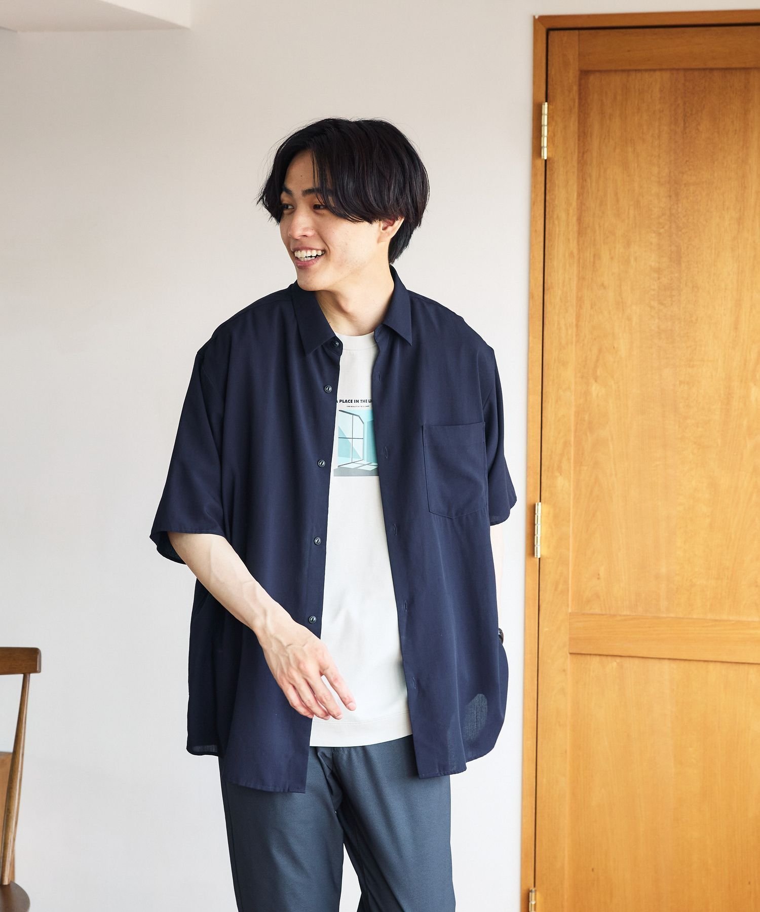 【グローバルワーク/GLOBAL WORK / MEN】のサラサマ快適シャツ/レギュラーカラー/半袖/286395 インテリア・キッズ・メンズ・レディースファッション・服の通販 founy(ファニー) 　ファッション　Fashion　メンズファッション　MEN　カーディガン　Cardigan　ドレープ　Drape　フロント　Front　リラックス　Relax　レギュラー　Regular　エレガント 上品　Elegant　半袖　Short Sleeve　夏　Summer　羽織　Haori　ネイビー89|ID: prp329100004540574 ipo3291000000032081945