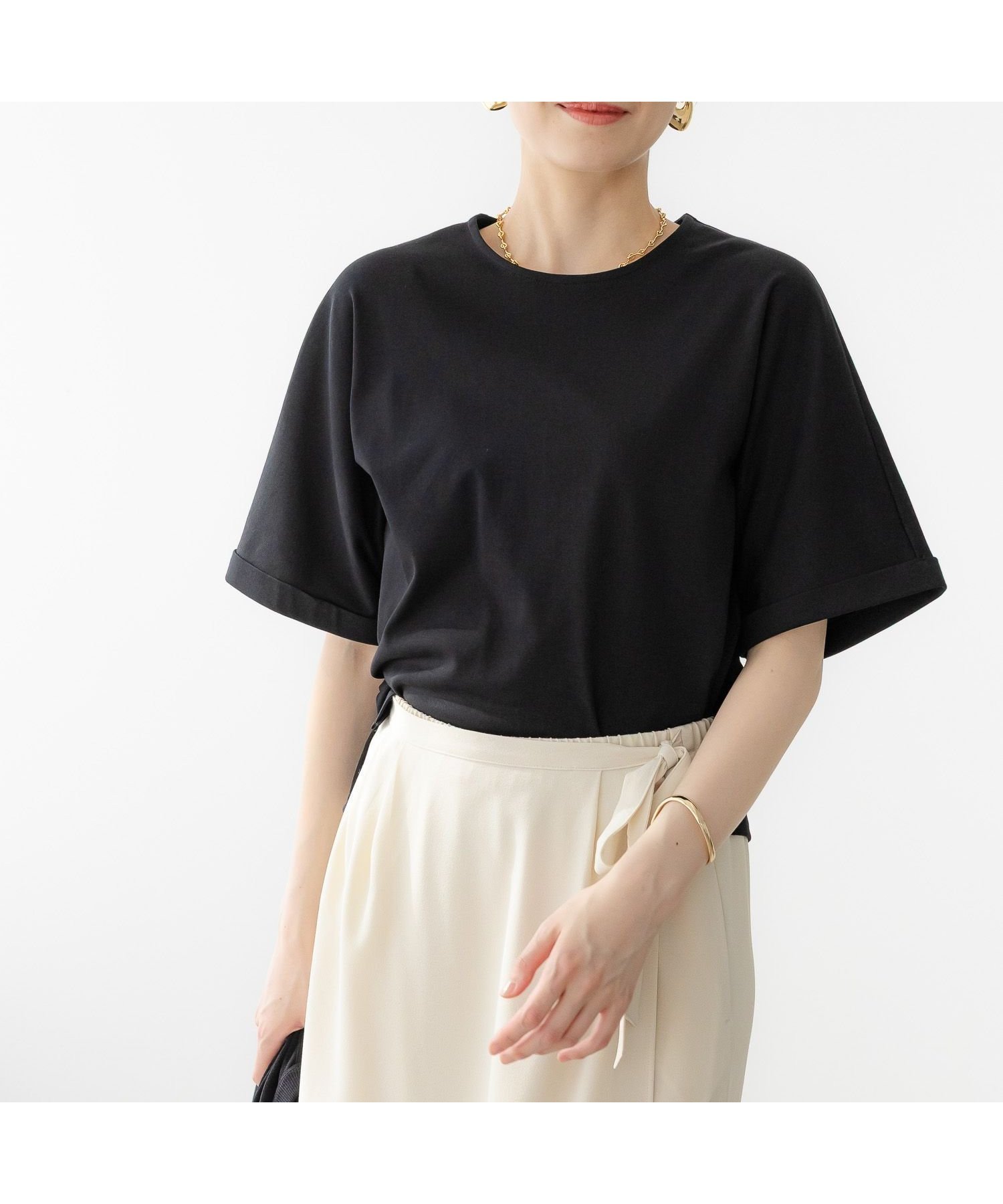 【エルーラ/Elura】のサマ見えリラックスTシャツ/318893 インテリア・キッズ・メンズ・レディースファッション・服の通販 founy(ファニー) 　ファッション　Fashion　レディースファッション　WOMEN　トップス・カットソー　Tops/Tshirt　シャツ/ブラウス　Shirts/Blouses　ロング / Tシャツ　T-Shirts　デコルテ　Decolletage　定番　Standard　バランス　Balance　フレア　Flare　リラックス　Relax　ワイド　Wide　再入荷　Restock/Back In Stock/Re Arrival　おすすめ　Recommend　夏　Summer　ブラック09|ID: prp329100004540621 ipo3291000000032082220