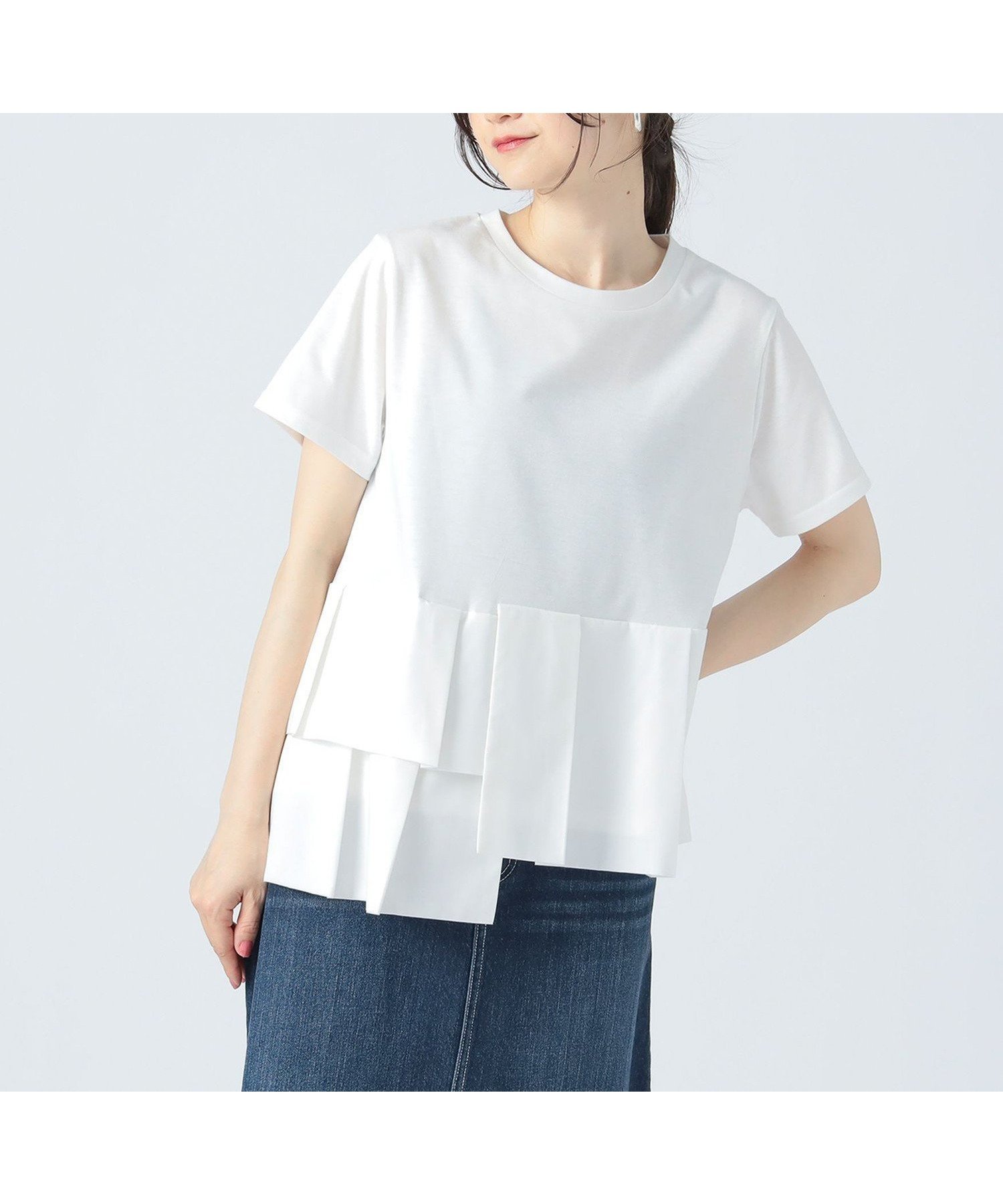 【ビームス ハート/BEAMS HEART】のアシンメトリー 異素材プルオーバー インテリア・キッズ・メンズ・レディースファッション・服の通販 founy(ファニー) 　ファッション　Fashion　レディースファッション　WOMEN　トップス・カットソー　Tops/Tshirt　プルオーバー　Pullover　おすすめ　Recommend　アシンメトリー　Asymmetry　カットソー　Cut And Sew　シューズ　Shoes　スラックス　Slacks　デニム　Denim　ブロード　Broad　エレガント 上品　Elegant　人気　Popularity　OFF WHITE2|ID: prp329100004540658 ipo3291000000032281801