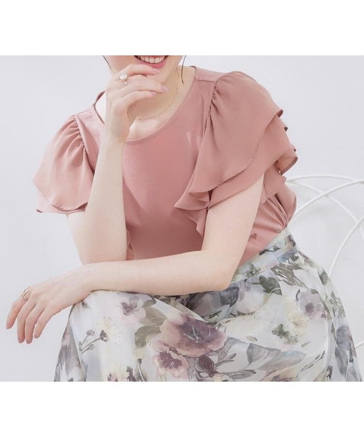 【クチュール ブローチ/Couture Brooch】の【接触冷感・UVカット・二の腕カバー】ラッフルフレアスリーブ インテリア・キッズ・メンズ・レディースファッション・服の通販 founy(ファニー) 　ファッション　Fashion　レディースファッション　WOMEN　シルケット　Mercerization　ジャージ　Jersey　ジョーゼット　Georgette　夏　Summer　ビジネス 仕事 通勤　Business　ピンクベージュ|ID: prp329100004540716 ipo3291000000032082768