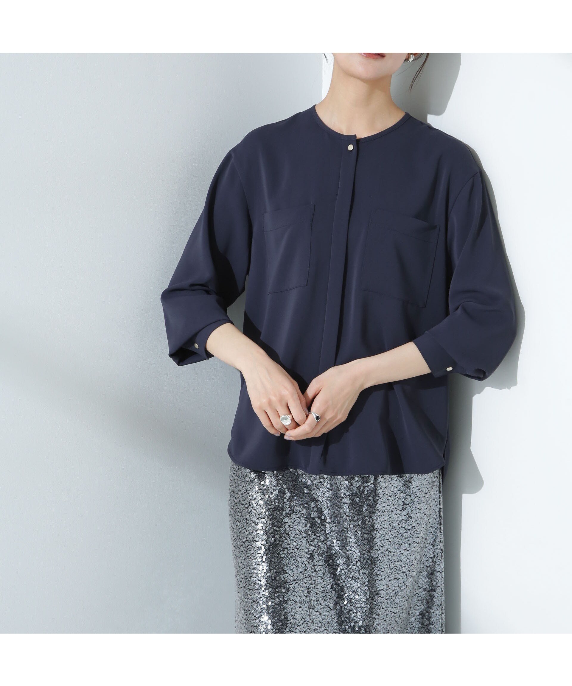 【ナノ ユニバース/nano universe】のWポケットブラウス インテリア・キッズ・メンズ・レディースファッション・服の通販 founy(ファニー) 　ファッション　Fashion　レディースファッション　WOMEN　トップス・カットソー　Tops/Tshirt　シャツ/ブラウス　Shirts/Blouses　イエロー　Yellow　インナー　Inner　春　Spring　ショルダー　Shoulder　ジャケット　Jacket　スラックス　Slacks　スリット　Slit　とろみ　Thickness　ドロップ　Drop　フェミニン　Feminine　フラップ　Flap　ポケット　Pocket　リラックス　Relax　ワイド　Wide　おすすめ　Recommend　エレガント 上品　Elegant　ビジネス 仕事 通勤　Business　2025年　2025　2025春夏・S/S　Ss,Spring/Summer,2025　D.ネイビー1|ID: prp329100004540764 ipo3291000000032082989