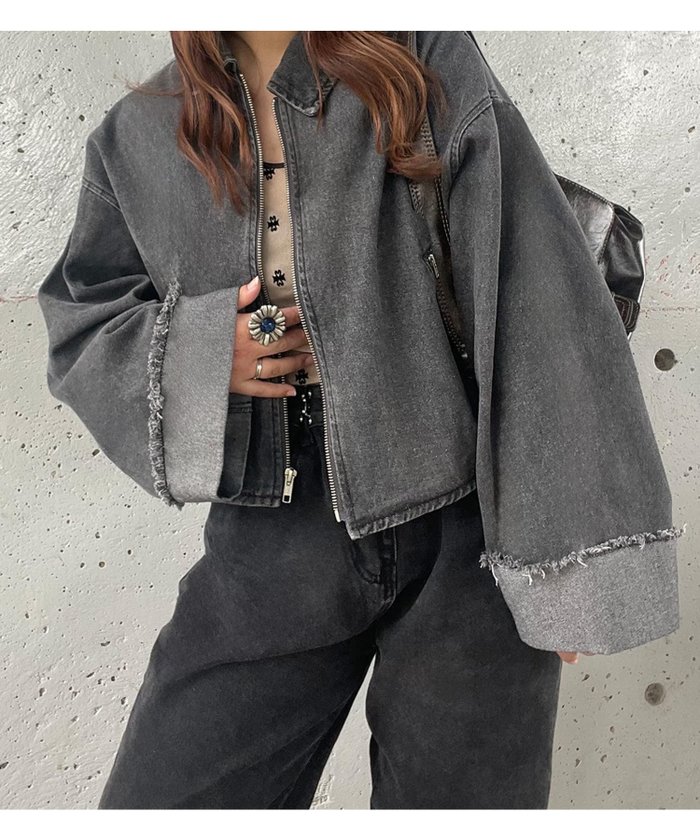 【ジュノア/JUNOAH】のデニムオーバーサイズショートジャケット インテリア・キッズ・メンズ・レディースファッション・服の通販 founy(ファニー) https://founy.com/ ファッション Fashion レディースファッション Ladies' Fashion Online アウター Coat Outerwear ジャケット Jackets |ID: prp329100004540771 ipo3291000000032665993