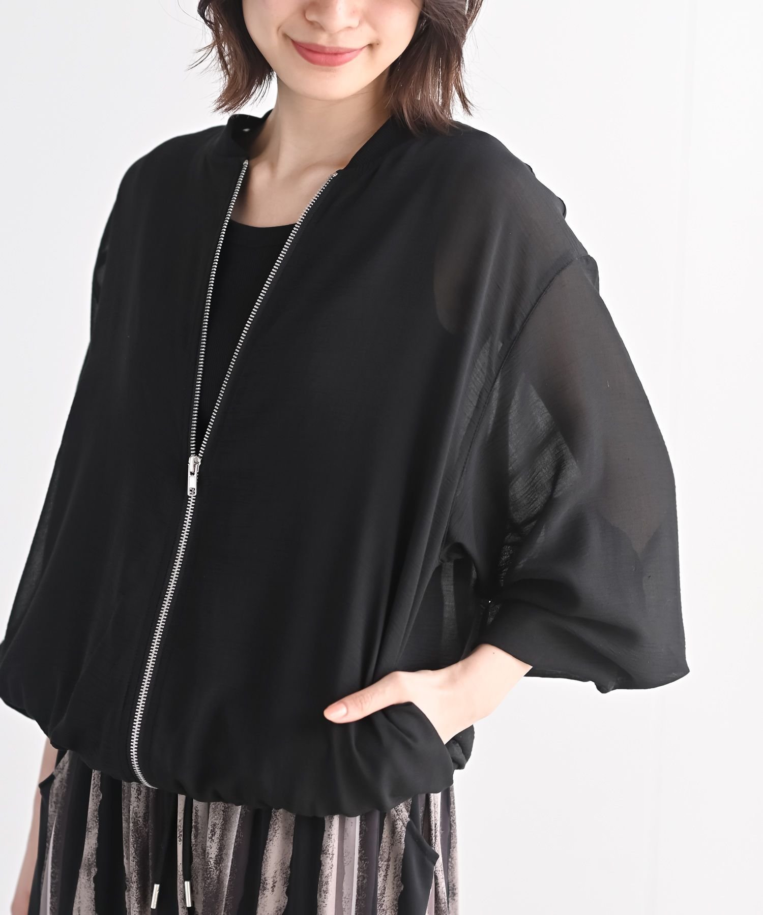 【アールピーエス/rps】のエステルボイルシアーブルゾン インテリア・キッズ・メンズ・レディースファッション・服の通販 founy(ファニー) 　ファッション　Fashion　レディースファッション　Fashion for Women　アウター　Coat / Outerwear Collection　ブルゾンジャケット・スポーティアウター　Blouson Jackets　シンプル　Simple, Minimal　再入荷　Restock / Back in Stock　ブラック|ID: prp329100004540777 ipo3291000000032720485