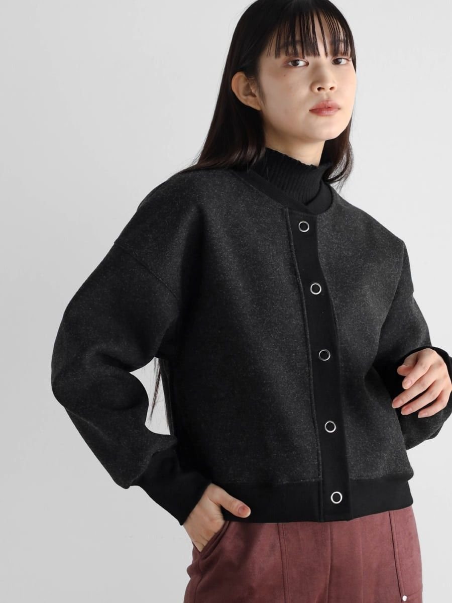 【ラシュッド/LASUD】のフェルトコンパクトブルゾン インテリア・キッズ・メンズ・レディースファッション・服の通販 founy(ファニー) 　ファッション　Fashion　レディースファッション　WOMEN　アウター　Coat Outerwear　ブルゾン　Blouson/Jackets　おすすめ　Recommend　コンパクト　Compact　デニム　Denim　フェルト　Felt　フロント　Front　ブルゾン　Blouson　ベーシック　Basic　チャコールグレー|ID: prp329100004540873 ipo3291000000032083535