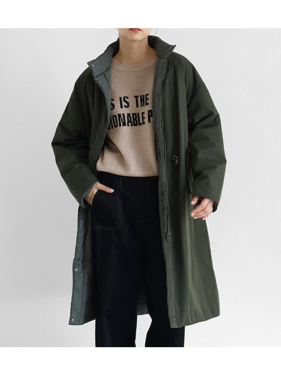 【ラシュッド/LASUD】のリバーシブルスタンドカラーコート インテリア・キッズ・メンズ・レディースファッション・服の通販 founy(ファニー) 　ファッション　Fashion　レディースファッション　WOMEN　アウター　Coat Outerwear　コート　Coats　キルティング　Quilting　スタンド　Stand　プレーン　Plane　リバーシブル　Reversible　ロング　Long　今季　This Season　定番　Standard　カーキ|ID: prp329100004540880 ipo3291000000032083561