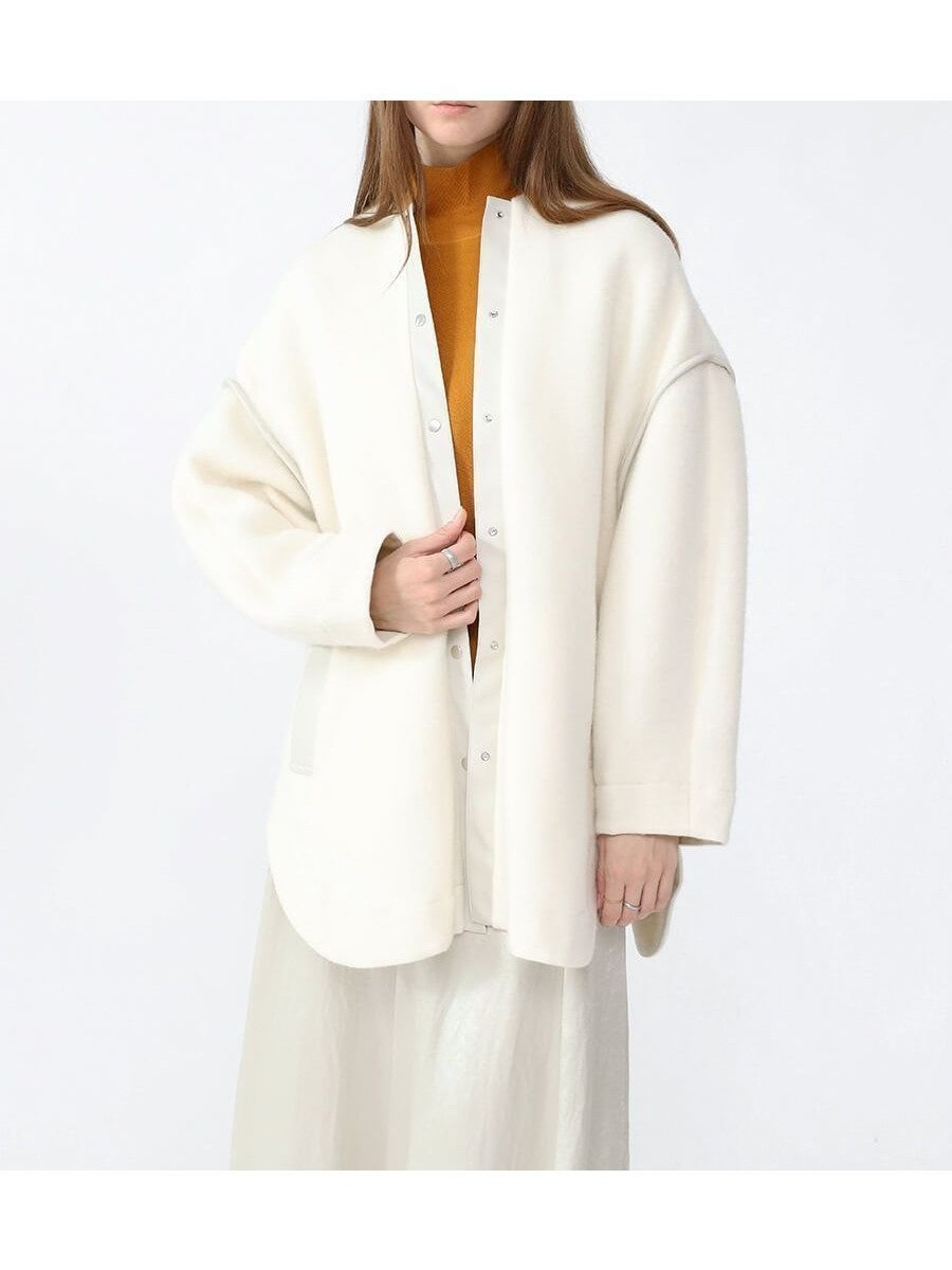 【ラシュッド/LASUD】のコクーンシルエットミディアウター インテリア・キッズ・メンズ・レディースファッション・服の通販 founy(ファニー) 　ファッション　Fashion　レディースファッション　WOMEN　アウター　Coat Outerwear　コラボ　Collaboration　ショルダー　Shoulder　ダブル　Double　ドロップ　Drop　パイピング　Piping　ポケット　Pocket　エレガント 上品　Elegant　アイボリー|ID: prp329100004540882 ipo3291000000032083569