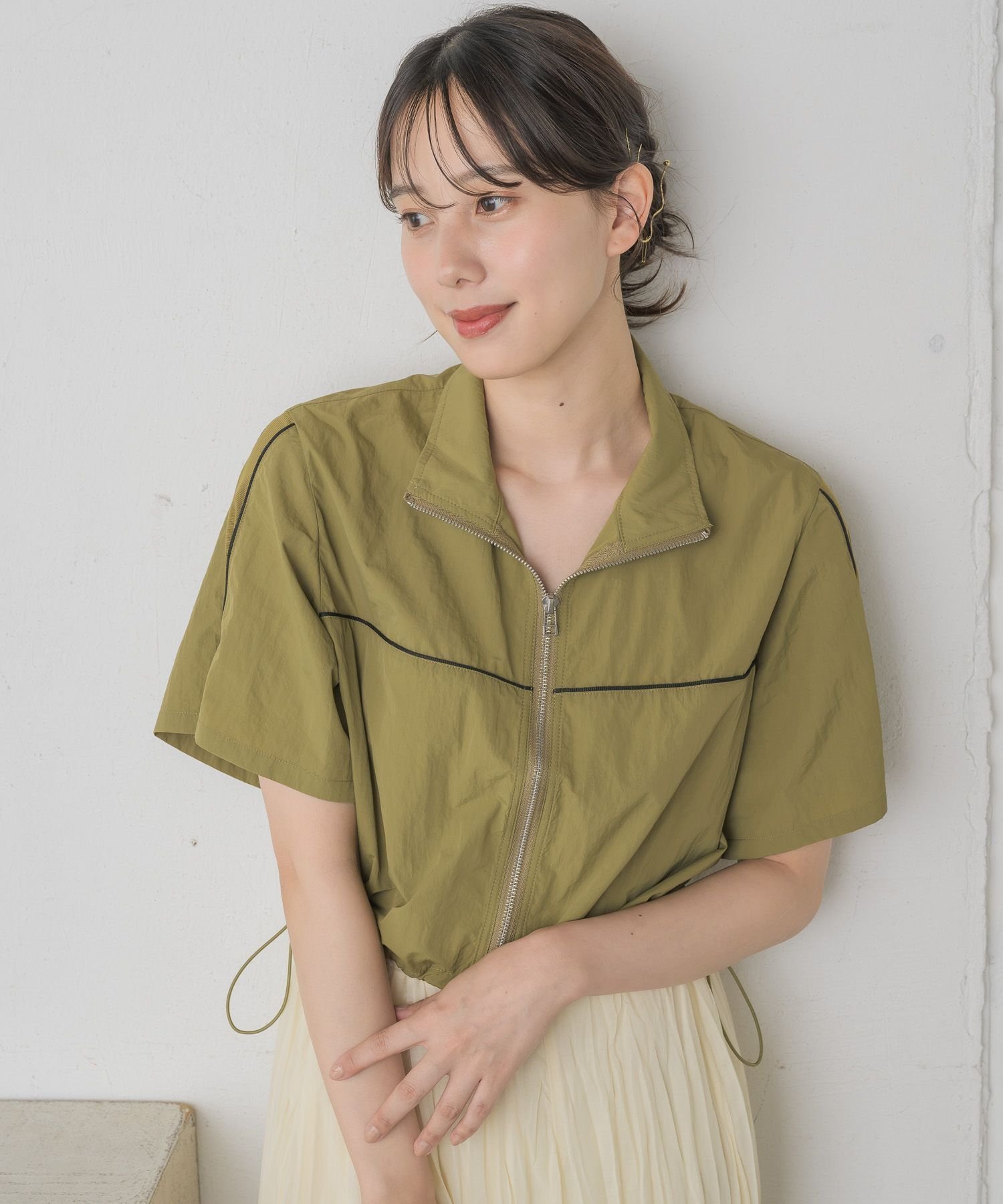 【レトロガール/RETRO GIRL】のメッシュ切り替えナイロンBZ インテリア・キッズ・メンズ・レディースファッション・服の通販 founy(ファニー) 　ファッション　Fashion　レディースファッション　WOMEN　サマー　Summer　ジャケット　Jacket　デニム　Denim　トレンド　Trend　ブルゾン　Blouson　ベーシック　Basic　メッシュ　Mesh　ワンポイント　One Point　半袖　Short Sleeve　夏　Summer　定番　Standard　グリーン|ID: prp329100004540922 ipo3291000000032083742