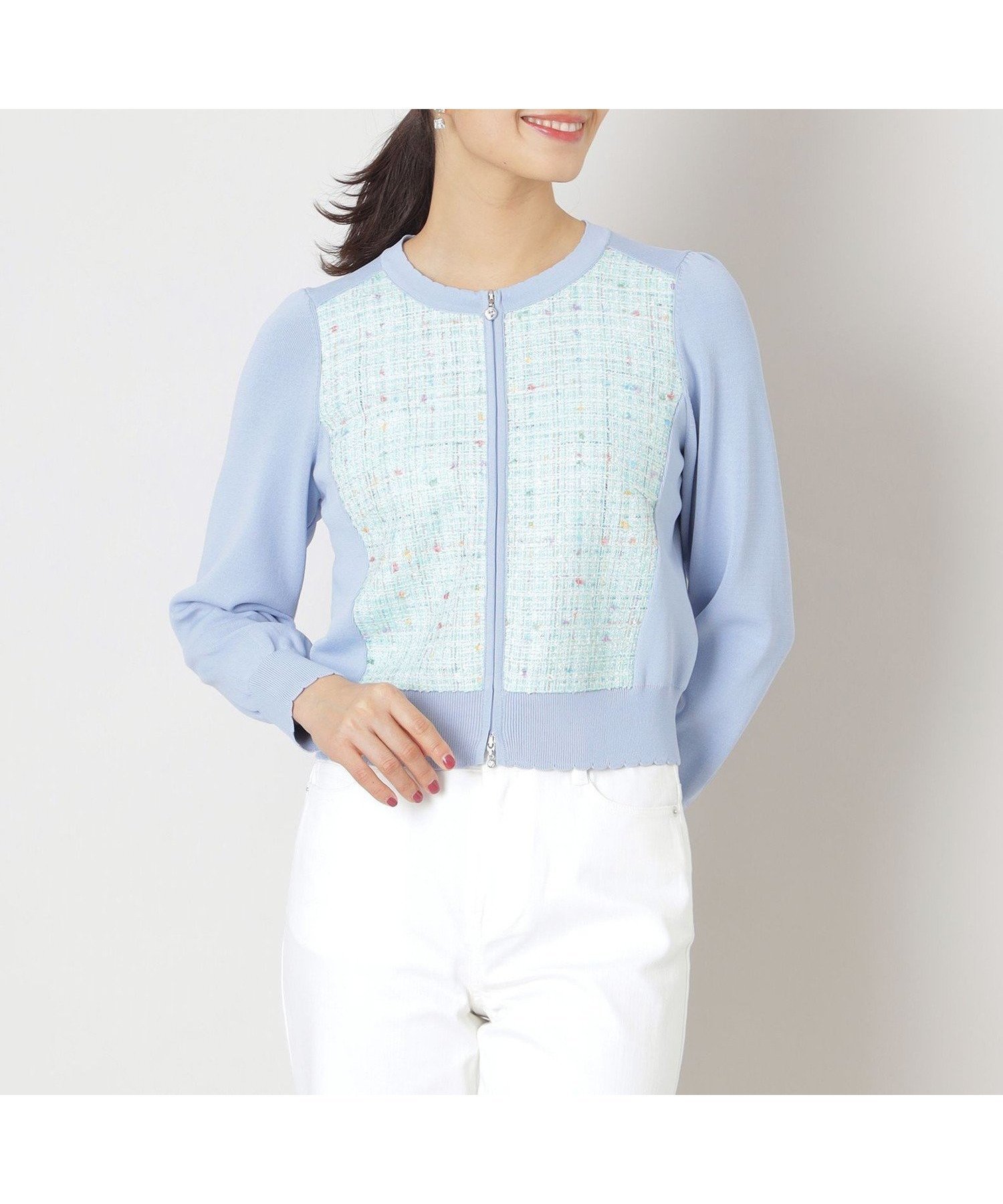 【トゥー ビー シック/TO BE CHIC】のレインボーツイードコンビ ニットブルゾン 人気、トレンドファッション・服の通販 founy(ファニー) 　ファッション　Fashion　レディースファッション　WOMEN　アウター　Coat Outerwear　ブルゾン　Blouson/Jackets　トップス・カットソー　Tops/Tshirt　ニット　Knit Tops　コンパクト　Compact　ストレッチ　Stretch　ツイード　Tweed　フェミニン　Feminine　ブルゾン　Blouson　ベーシック　Basic　 other-1|ID: prp329100004540926 ipo3291000000032241665
