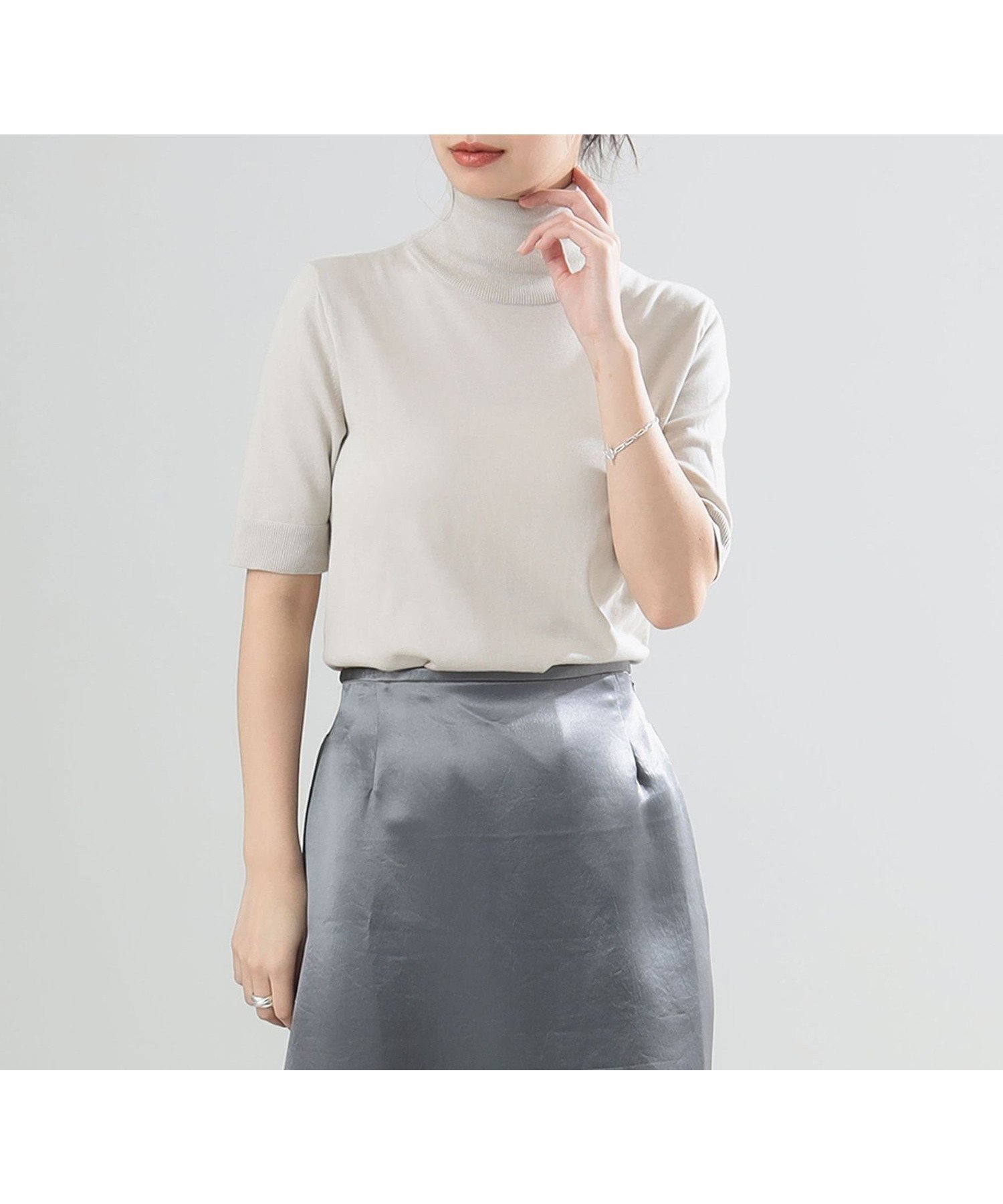 【デミルクス ビームス/Demi-Luxe BEAMS】の【ビームスの百名品】AK+1 / コットン 五分袖 ハイネックニット インテリア・キッズ・メンズ・レディースファッション・服の通販 founy(ファニー) 　ファッション　Fashion　レディースファッション　WOMEN　トップス・カットソー　Tops/Tshirt　ニット　Knit Tops　おすすめ　Recommend　タートルネック　Turtleneck　ハイネック　High Neck　LT.GREY|ID: prp329100004540978 ipo3291000000032291708