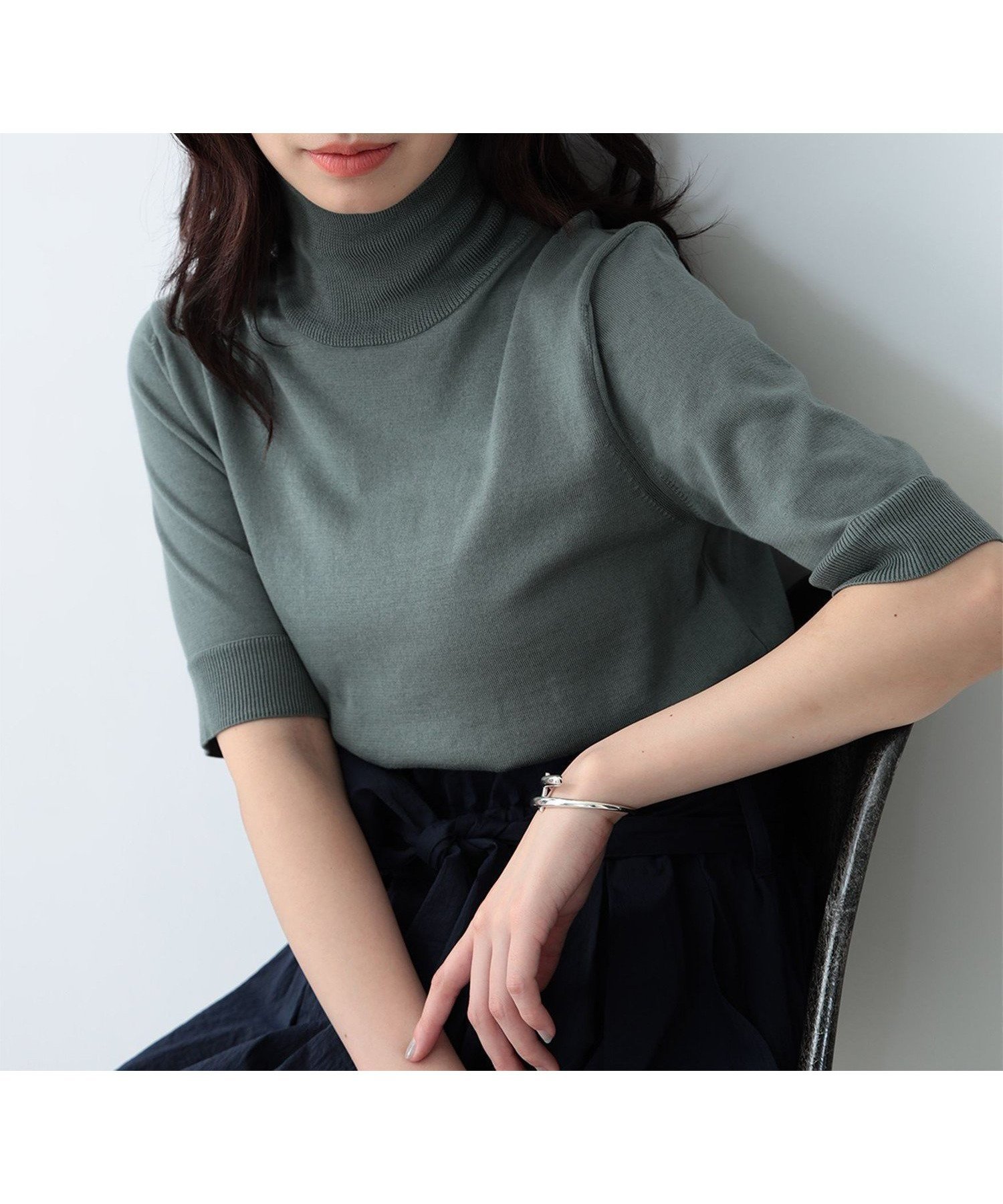 【デミルクス ビームス/Demi-Luxe BEAMS】の【ビームスの百名品】AK+1 / コットン 五分袖 ハイネックニット インテリア・キッズ・メンズ・レディースファッション・服の通販 founy(ファニー) 　ファッション　Fashion　レディースファッション　WOMEN　トップス・カットソー　Tops/Tshirt　ニット　Knit Tops　おすすめ　Recommend　タートルネック　Turtleneck　ハイネック　High Neck　MOSS_GREEN|ID: prp329100004540978 ipo3291000000032291712